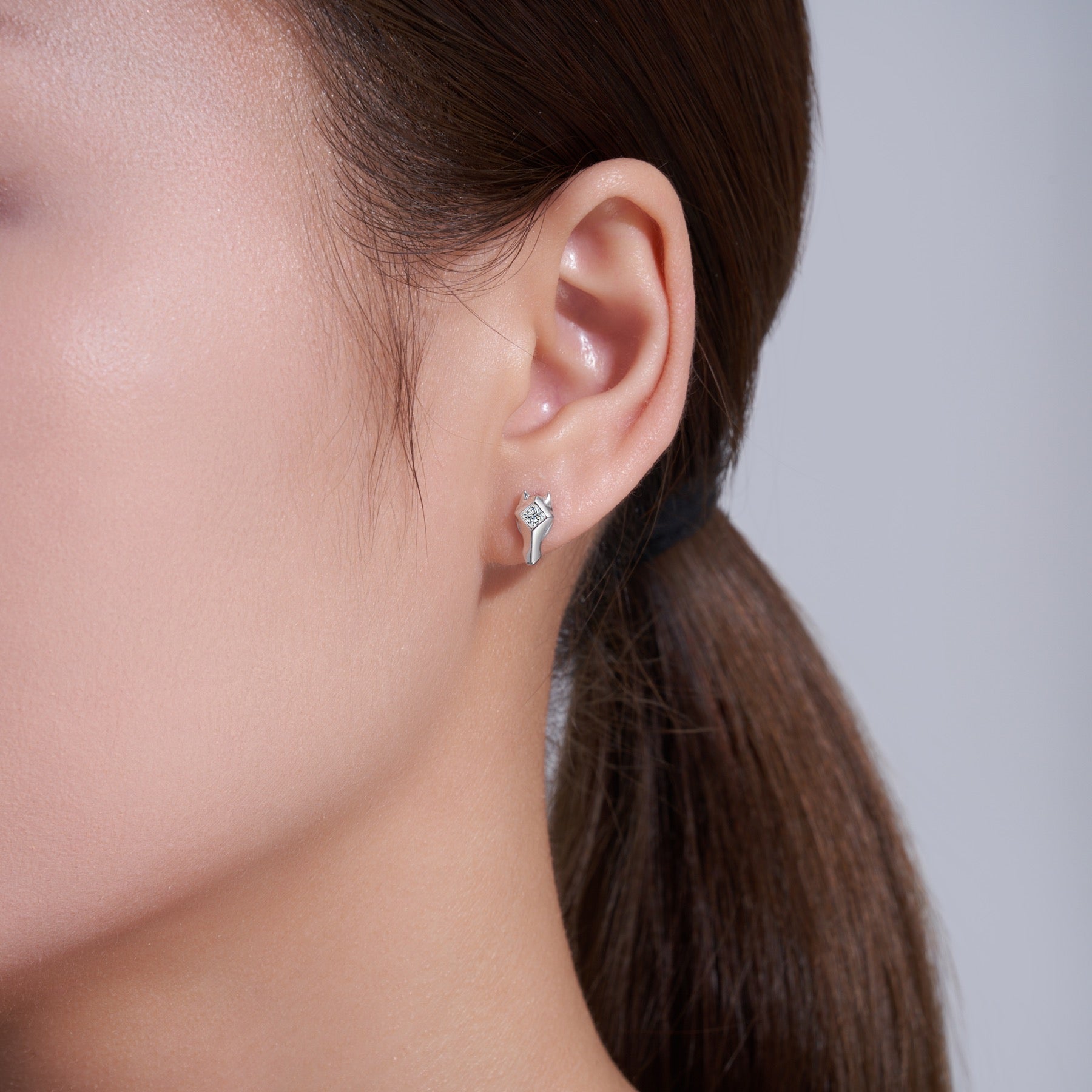Volpina Moissanite Fox Stud Earrings in Sterling Silver