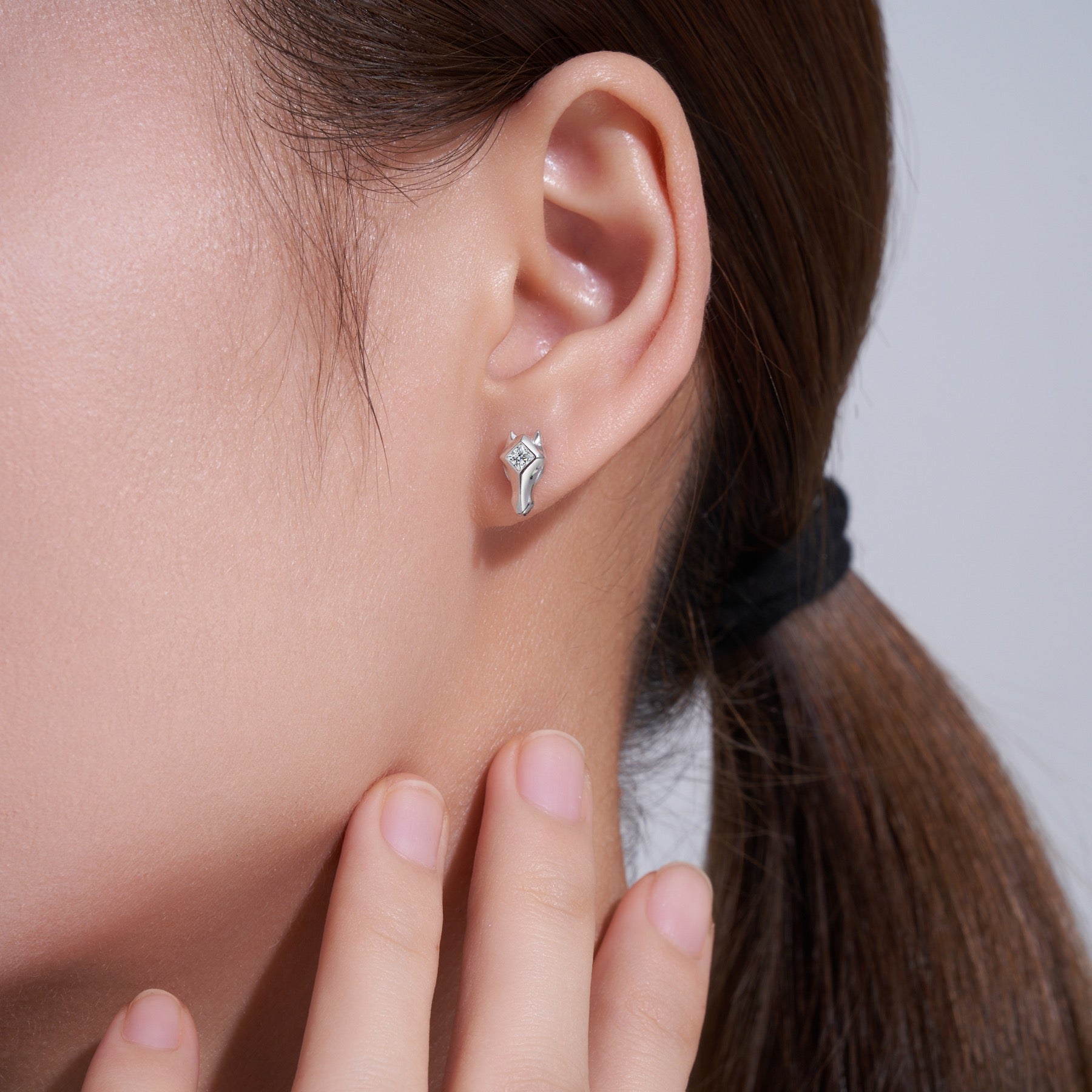 Volpina Moissanite Fox Stud Earrings in Sterling Silver