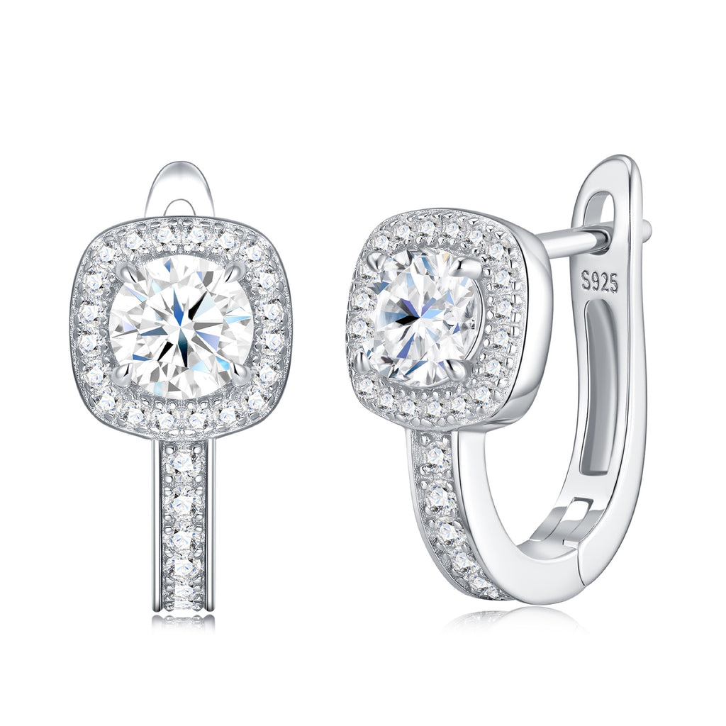 Cuscinetto Moissanite Drop Huggie Hoop Earrings in Sterling Silver