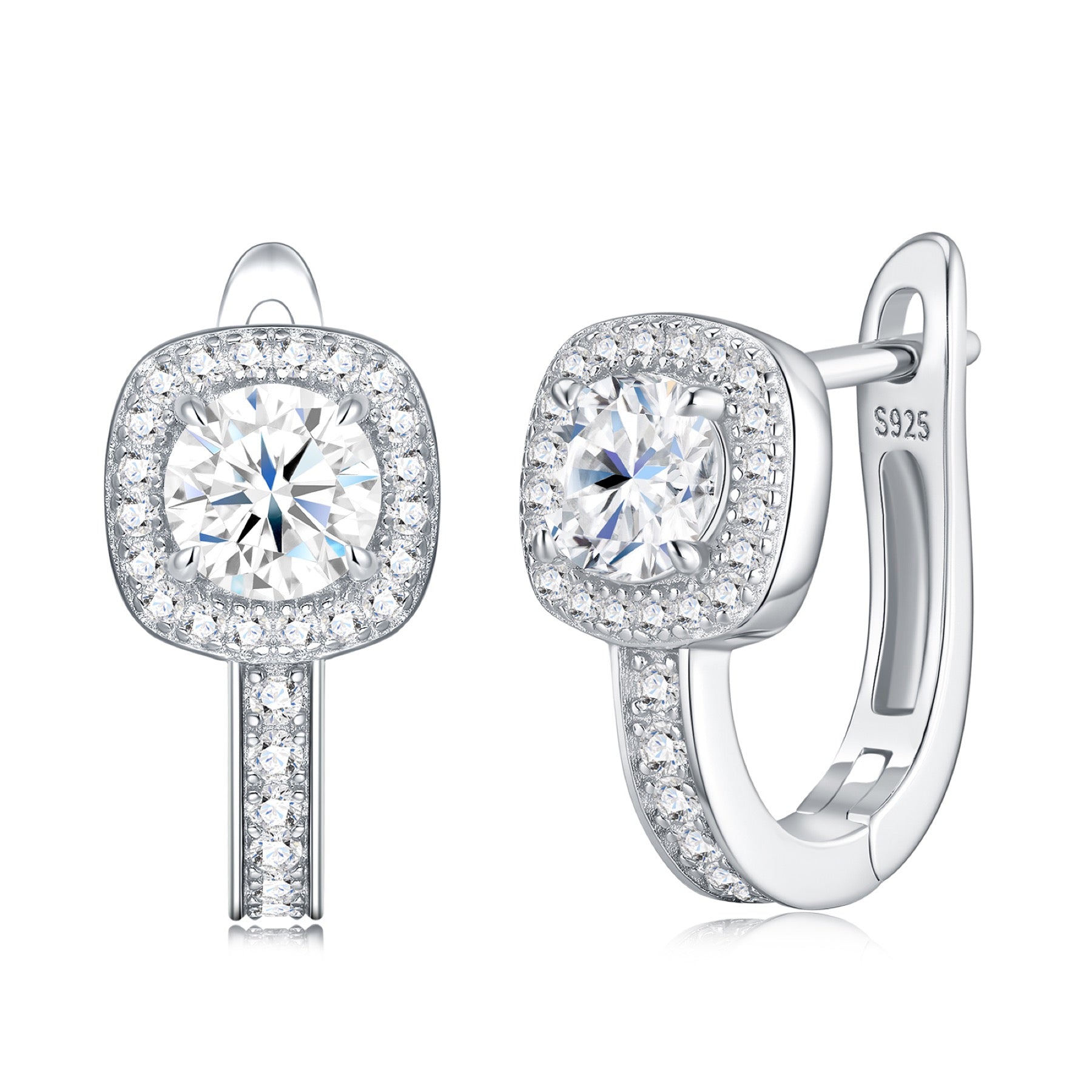 Cuscinetto Moissanite Drop Huggie Hoop Earrings in Sterling Silver
