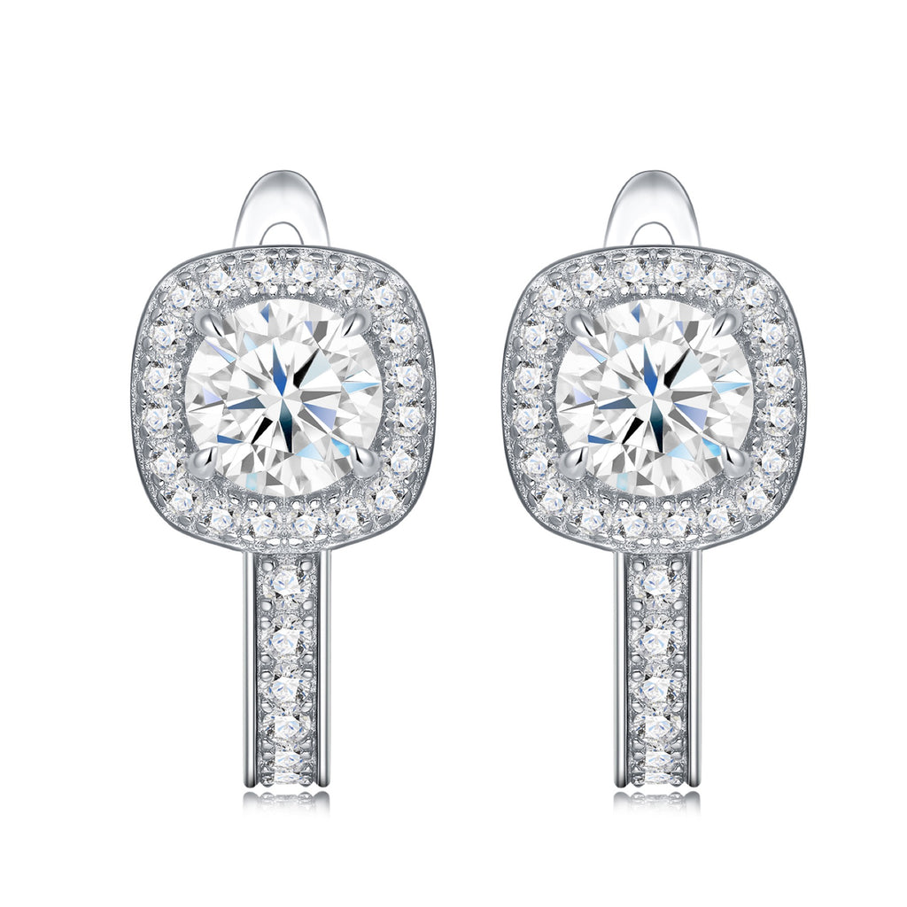 Cuscinetto Moissanite Drop Huggie Hoop Earrings in Sterling Silver