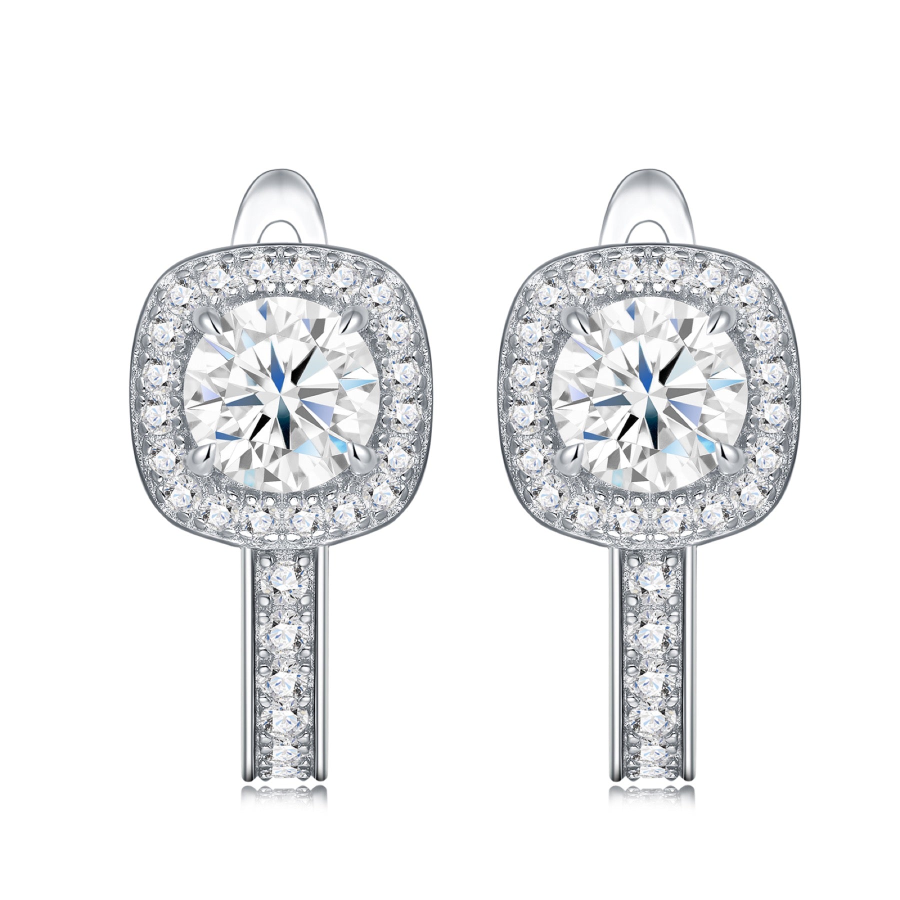 Cuscinetto Moissanite Drop Huggie Hoop Earrings in Sterling Silver