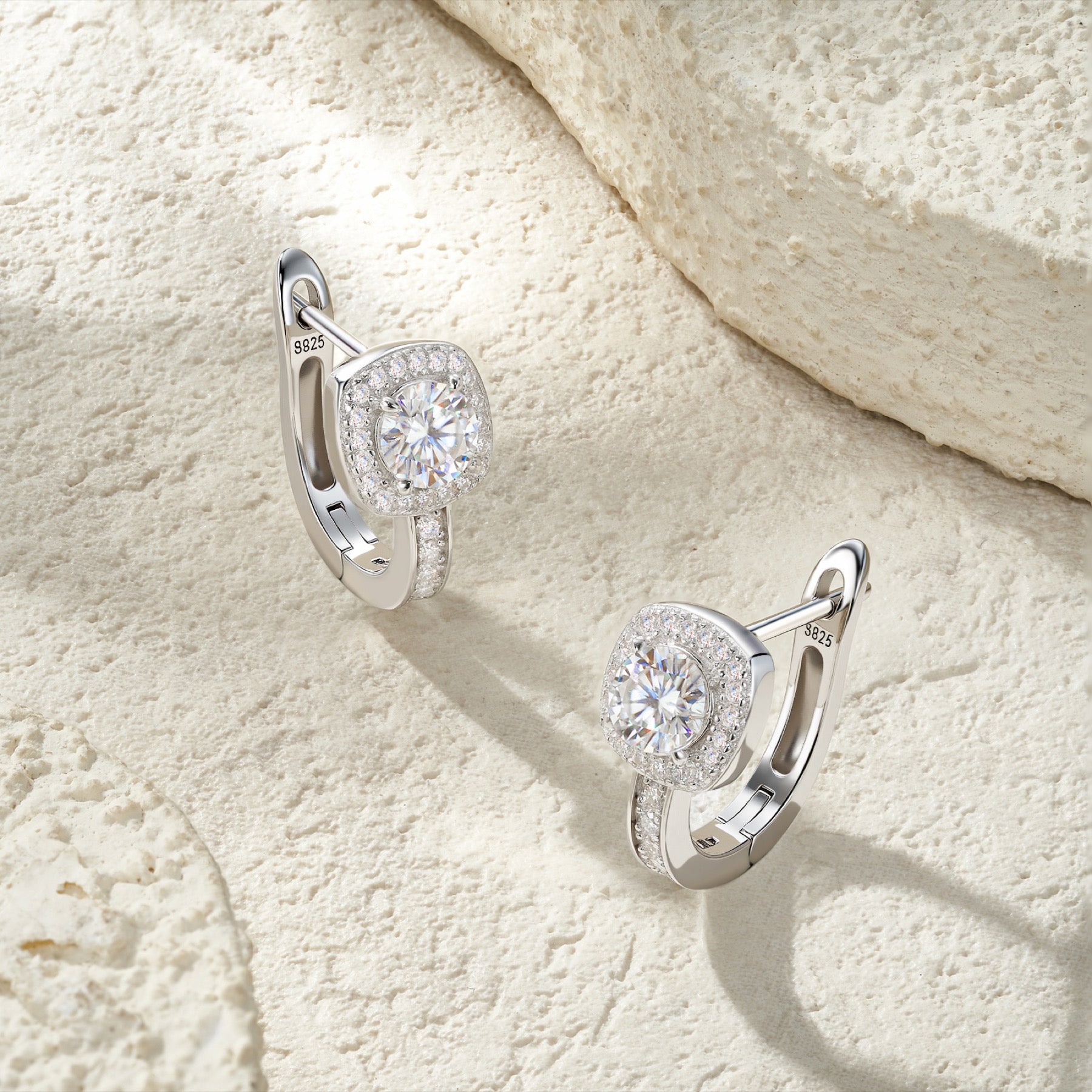 Cuscinetto Moissanite Drop Huggie Hoop Earrings in Sterling Silver