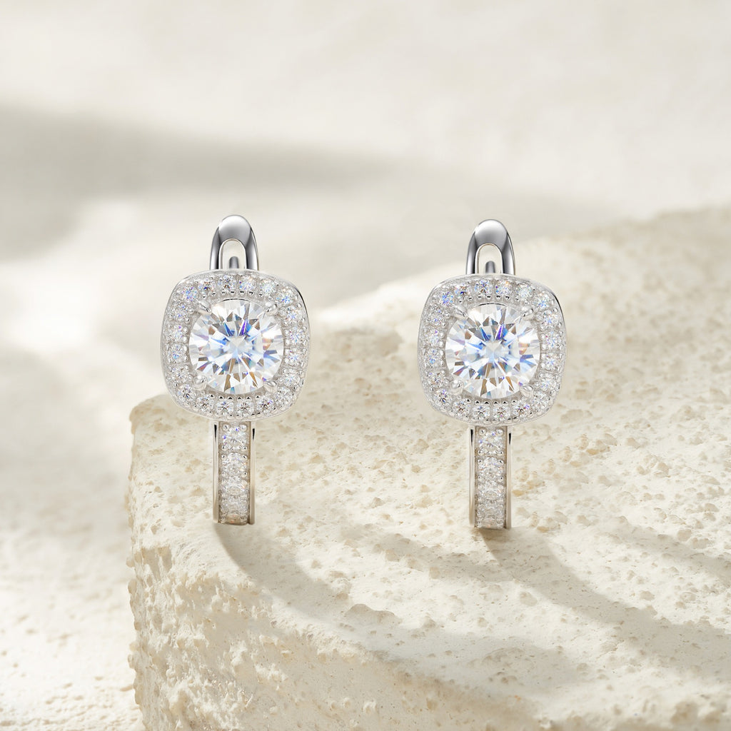 Cuscinetto Moissanite Drop Huggie Hoop Earrings in Sterling Silver