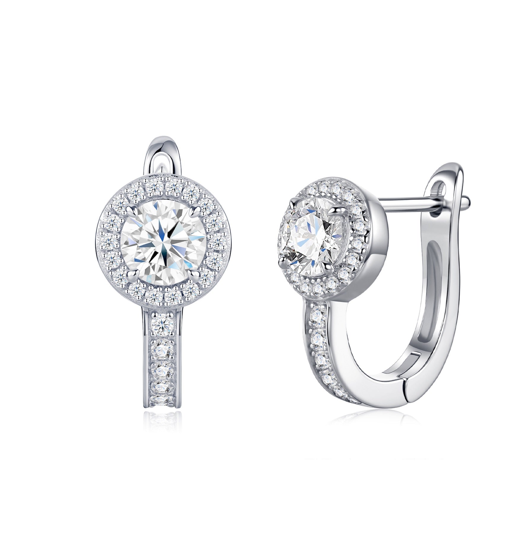 Aloetta Moissanite Drop Huggie Hoop Earrings in Sterling Silver