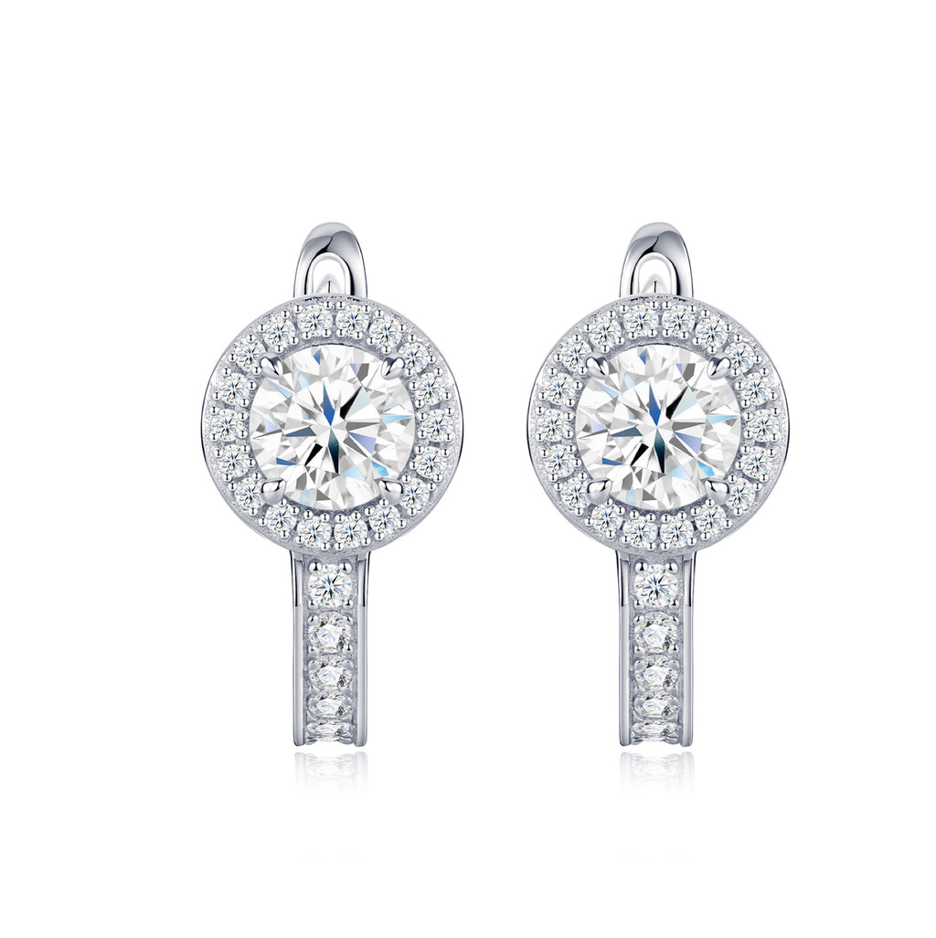 Aloetta Moissanite Drop Huggie Hoop Earrings in Sterling Silver
