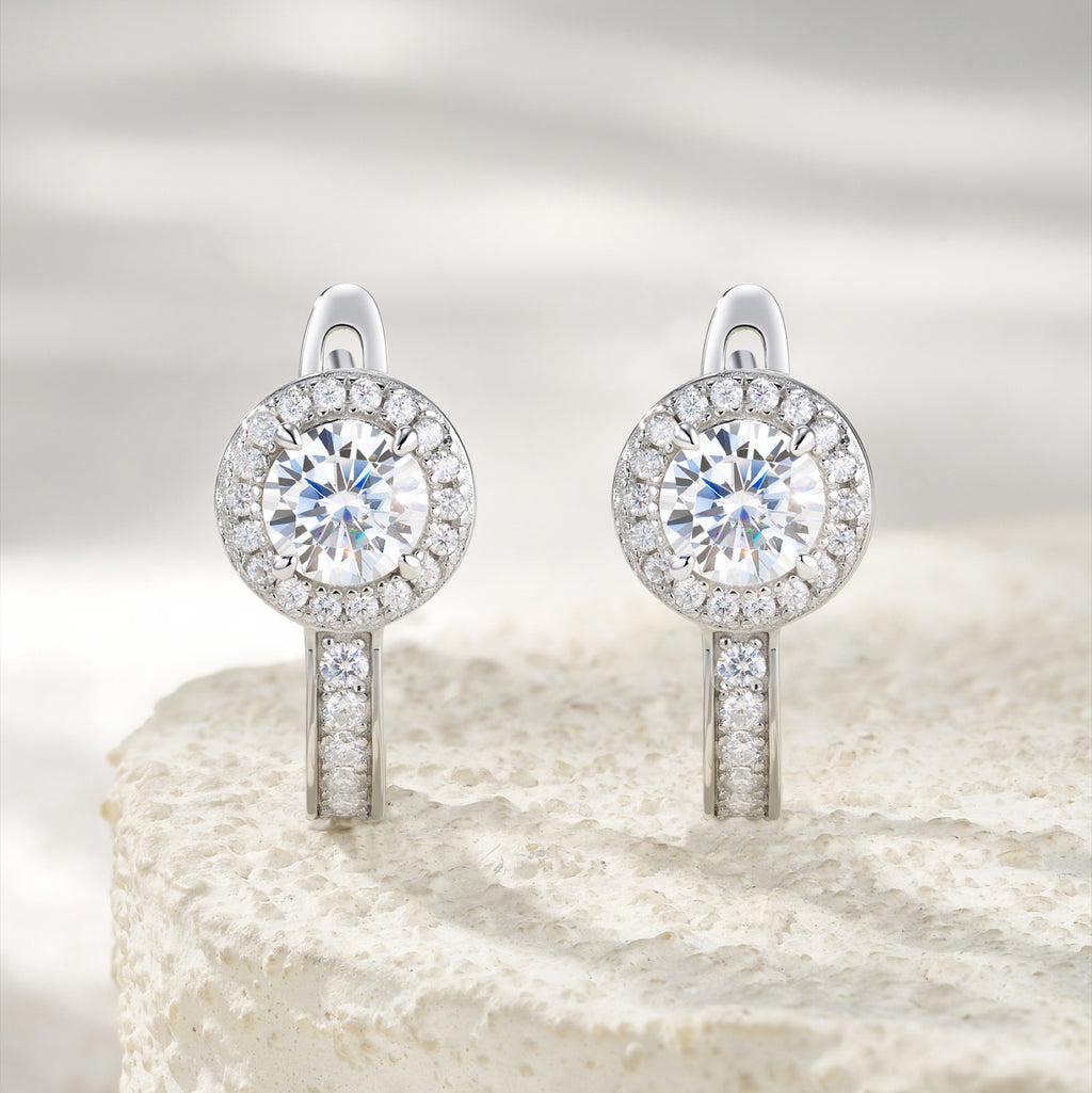 Aloetta Moissanite Drop Huggie Hoop Earrings in Sterling Silver