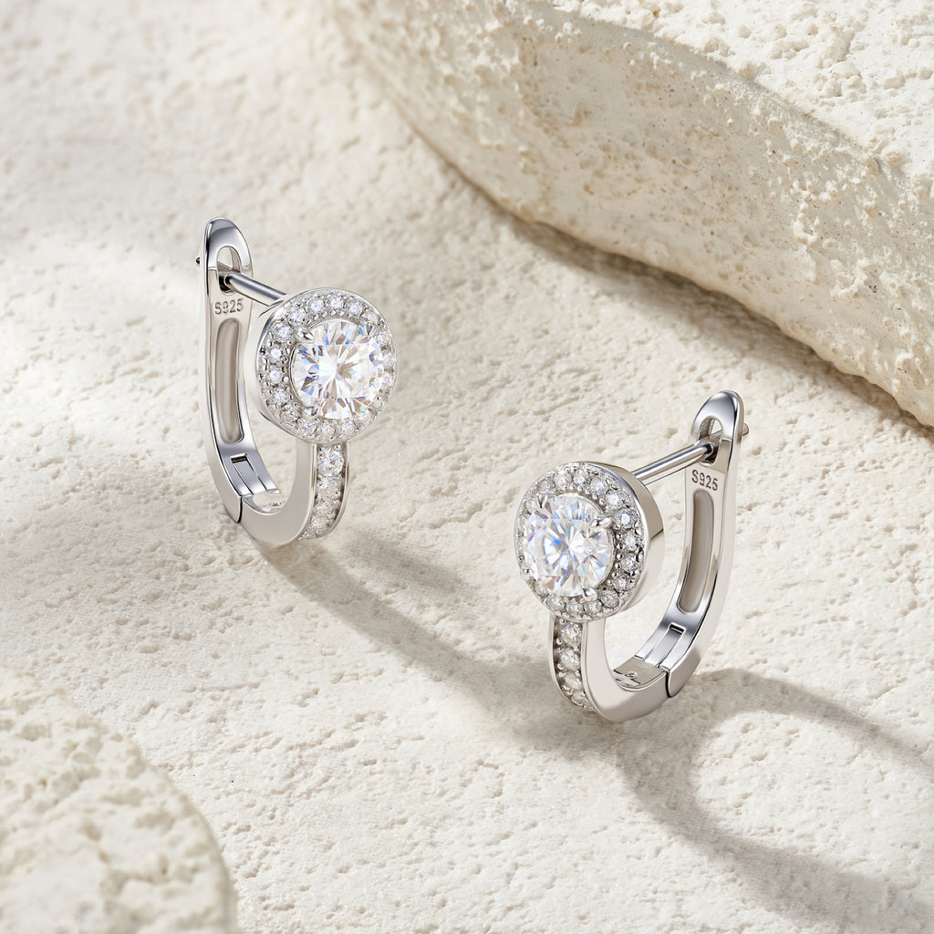 Aloetta Moissanite Drop Huggie Hoop Earrings in Sterling Silver