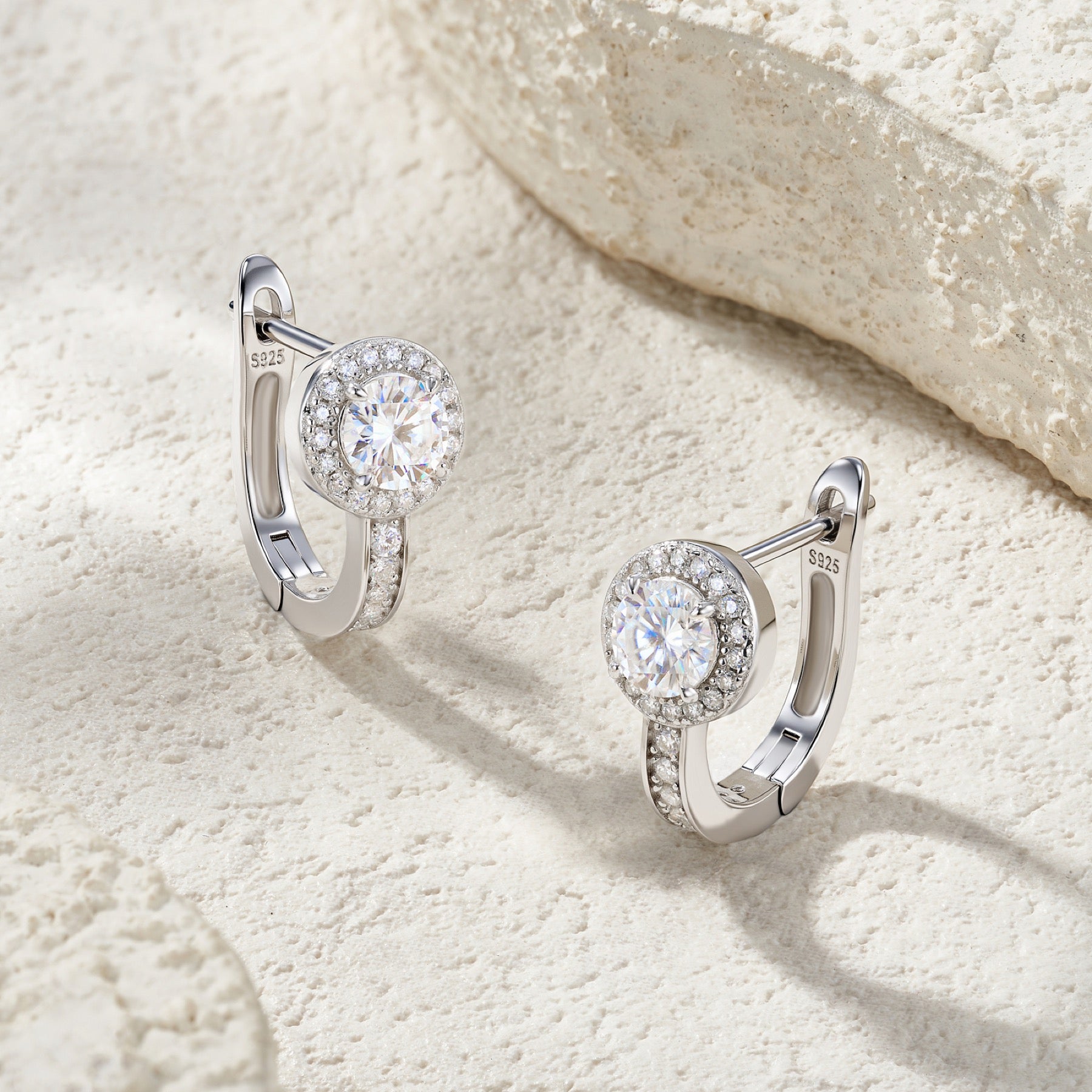 Aloetta Moissanite Drop Huggie Hoop Earrings in Sterling Silver
