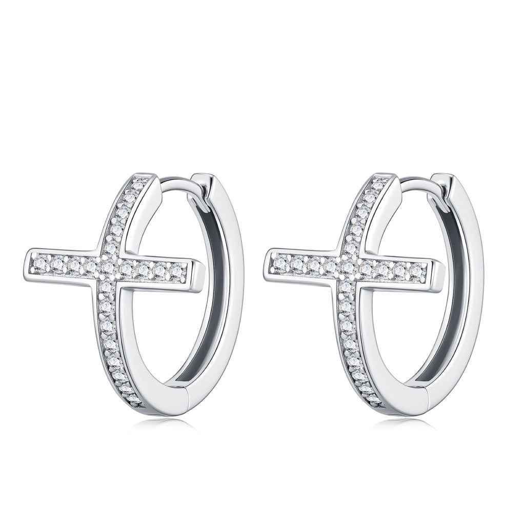 Crocellina Moissanite Huggie Hoop Earrings in Sterling Silver