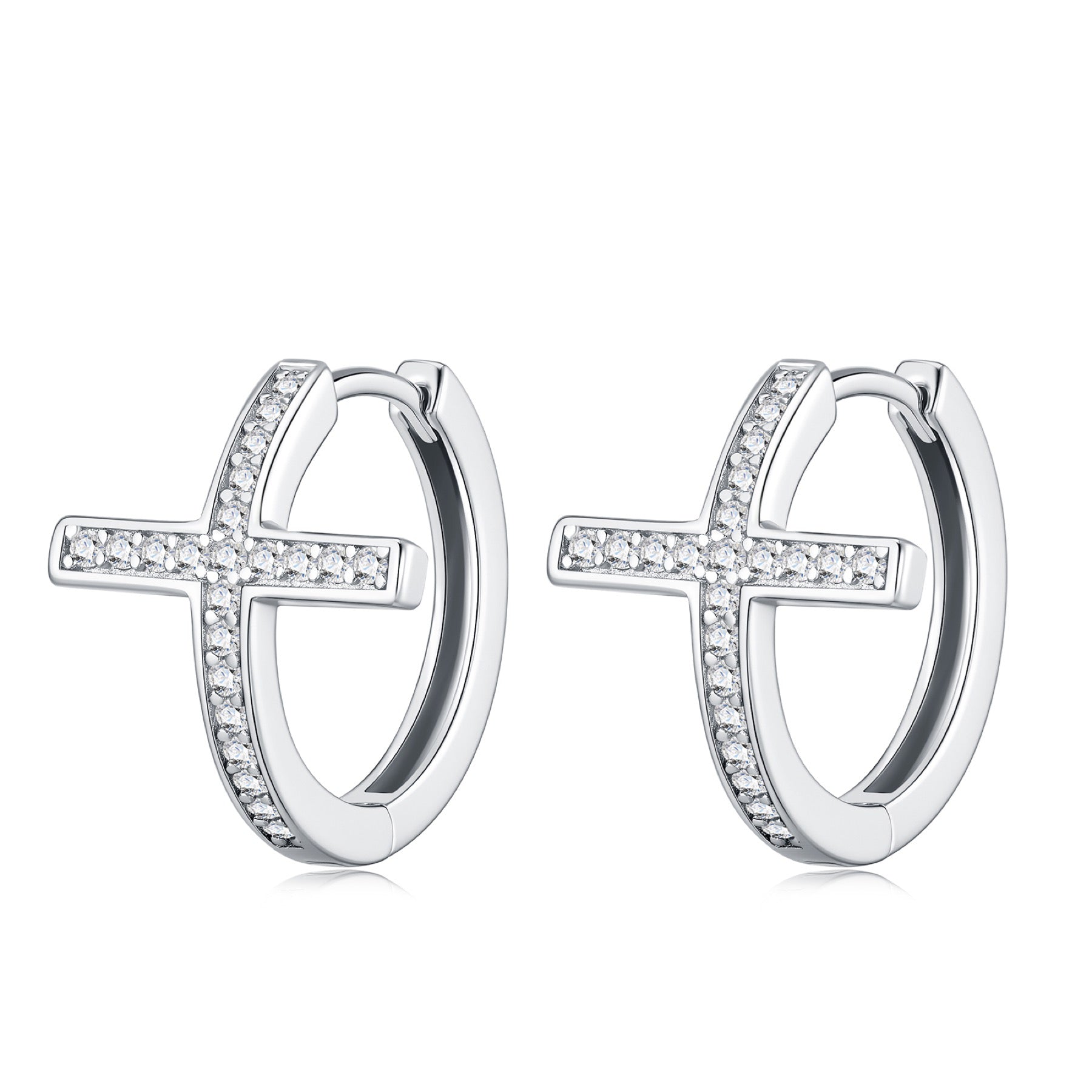 Crocellina Moissanite Huggie Hoop Earrings in Sterling Silver