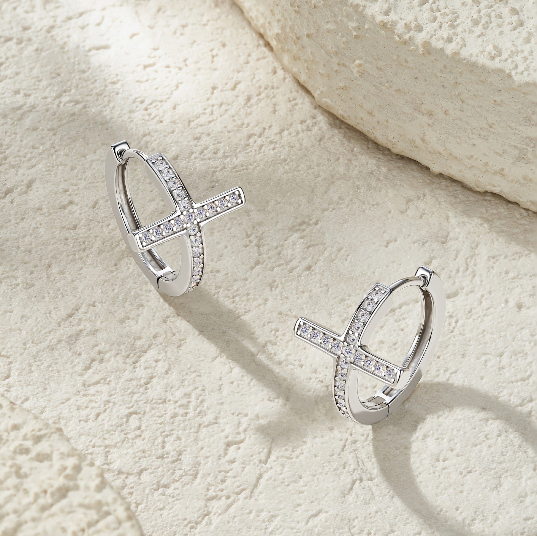 Crocellina Moissanite Huggie Hoop Earrings in Sterling Silver