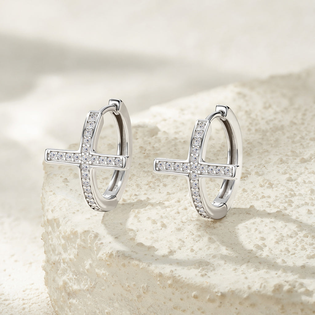 Crocellina Moissanite Huggie Hoop Earrings in Sterling Silver