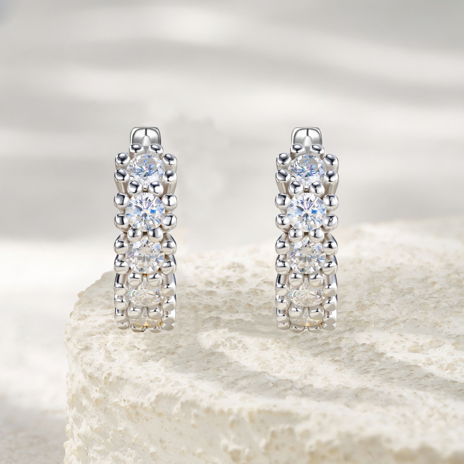 Degrade Moissanite Huggie Hoop Earrings in Sterling Silver