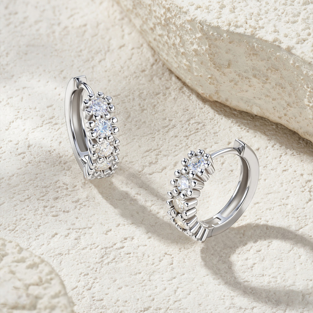Degrade Moissanite Huggie Hoop Earrings in Sterling Silver