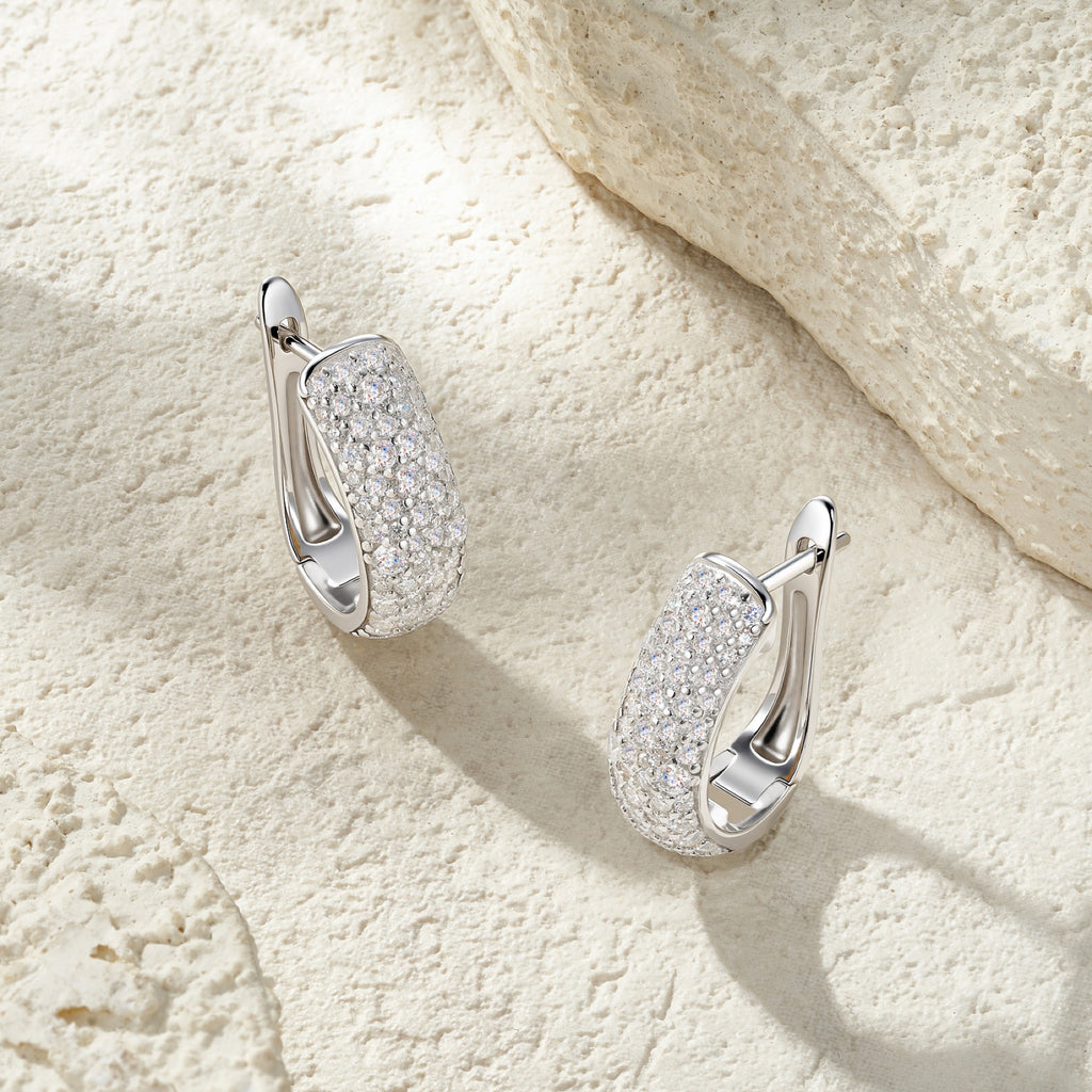 Ampia Moissanite Huggie Hoop Earrings in Sterling Silver