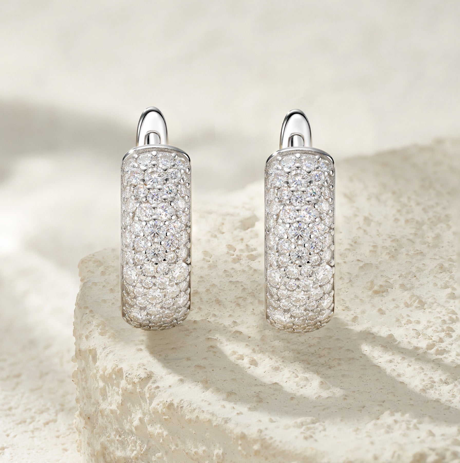 Ampia Moissanite Huggie Hoop Earrings in Sterling Silver