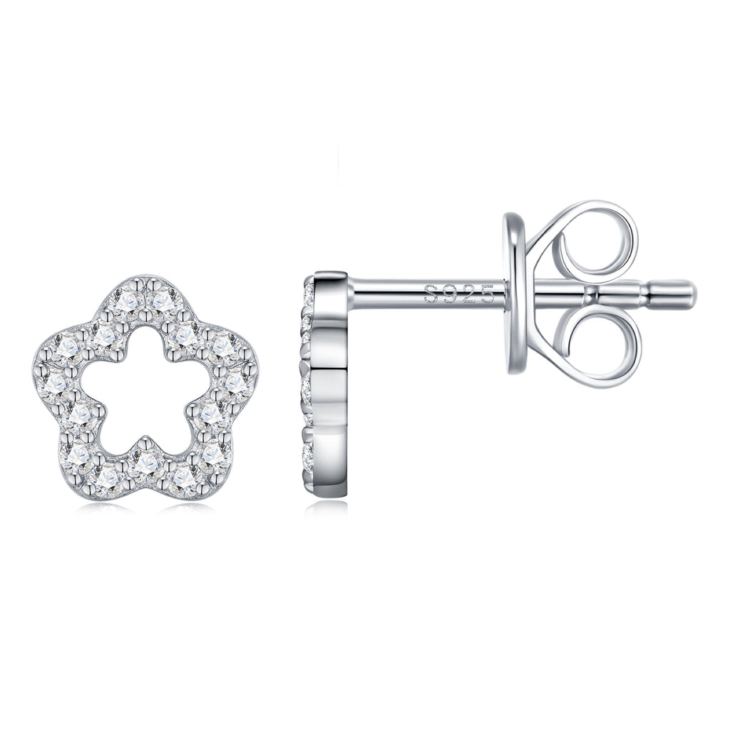 Fiorellino Moissanite Flower Stud Earrings in Sterling Silver