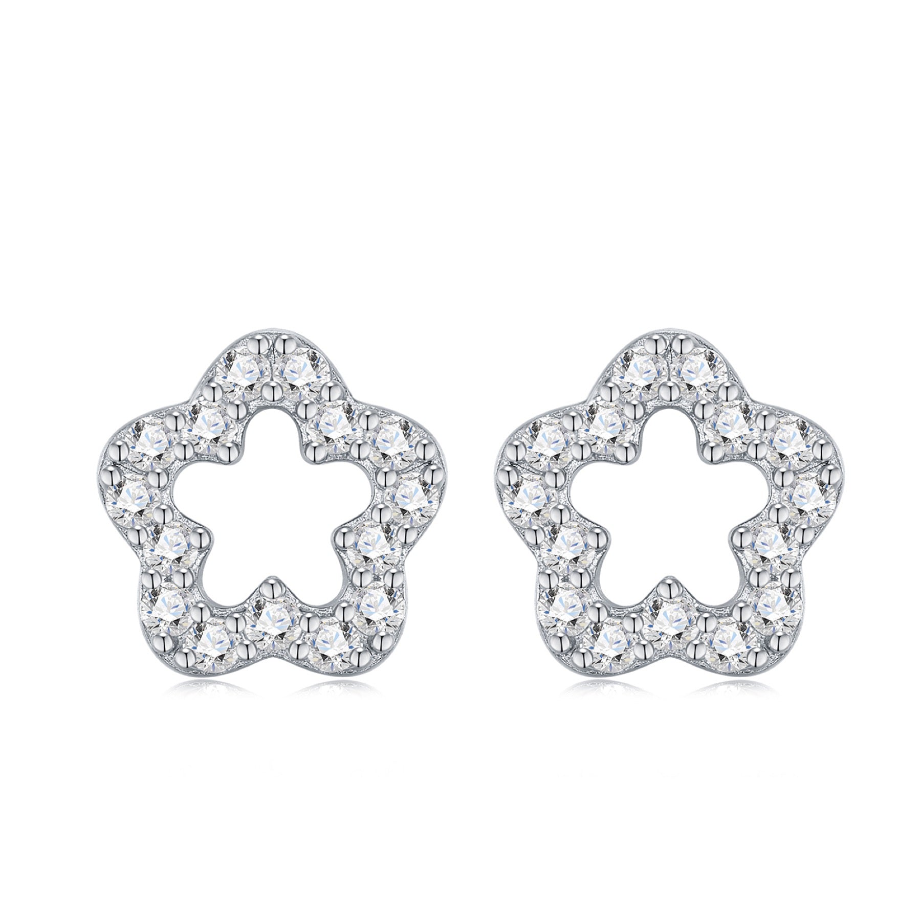 Fiorellino Moissanite Flower Stud Earrings in Sterling Silver
