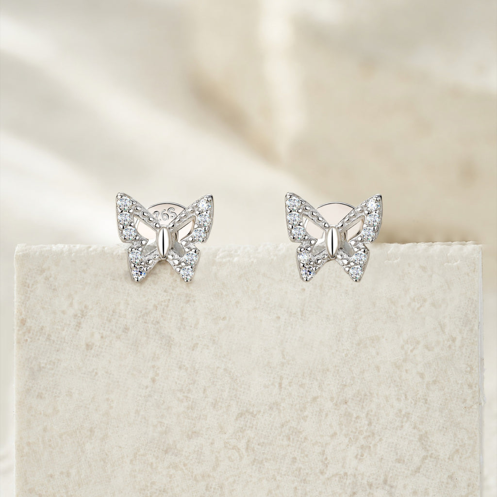 Farfalla Moissanite Butterfly Stud Earrings in Sterling Silver