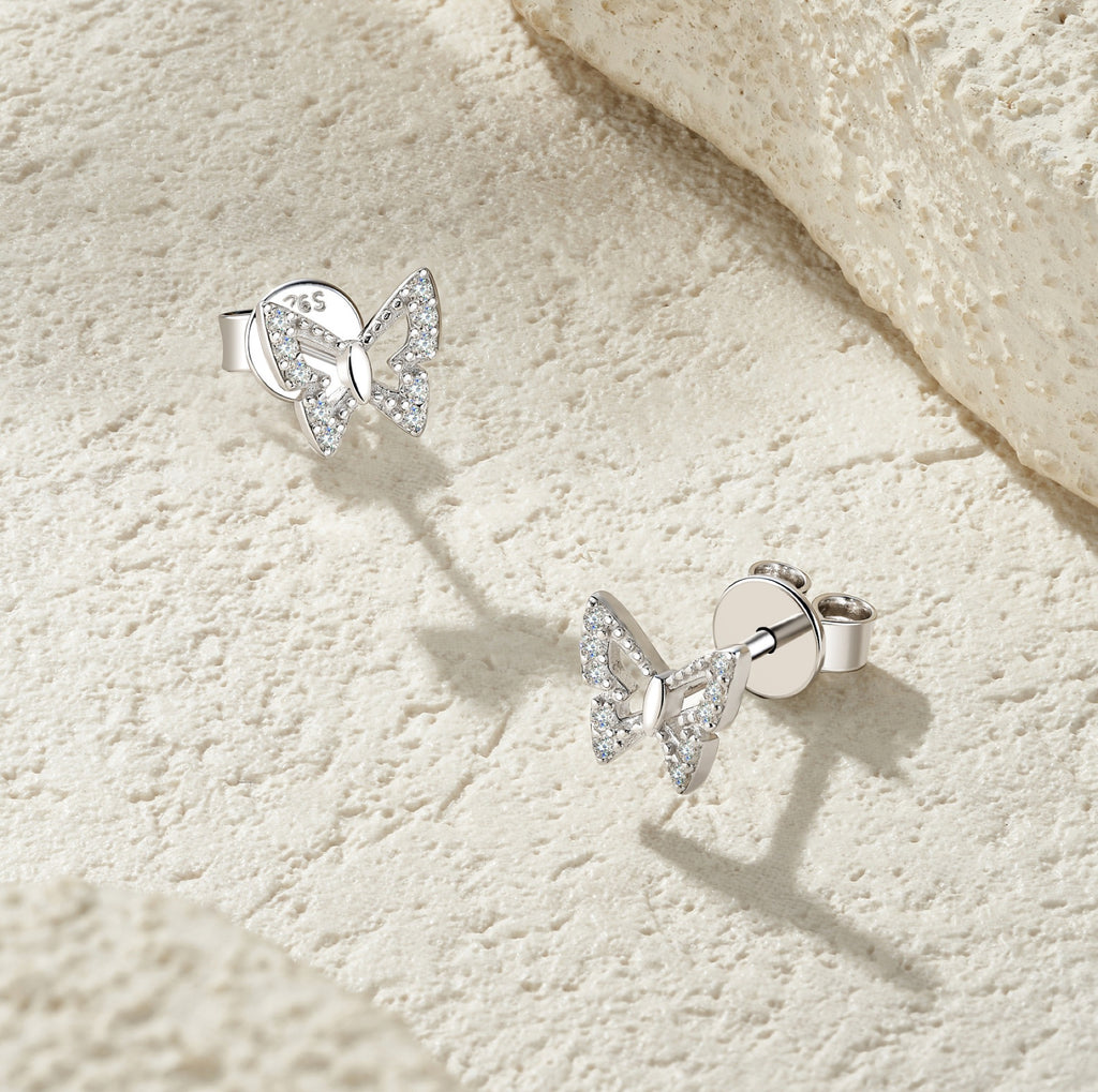 Farfalla Moissanite Butterfly Stud Earrings in Sterling Silver