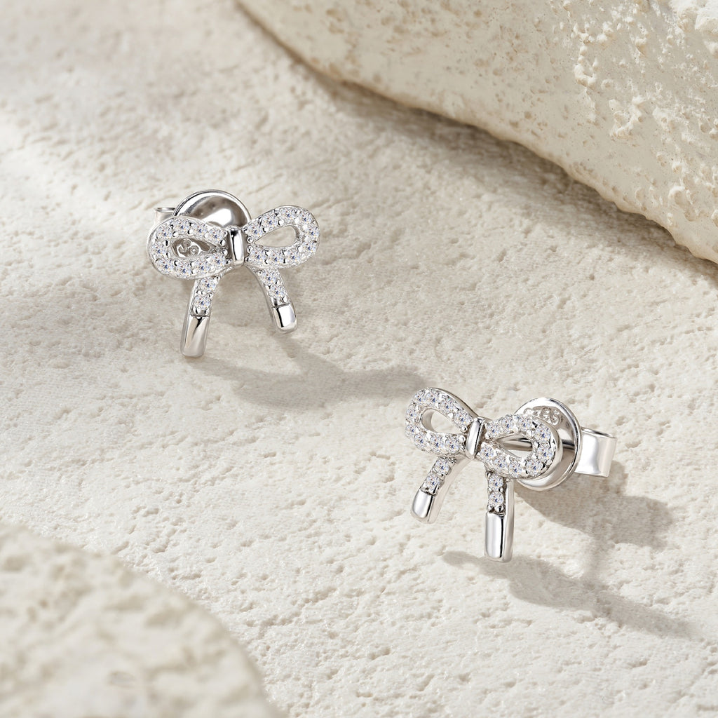 Fioccobag Moissanite Bow Stud Earrings in Sterling Silver