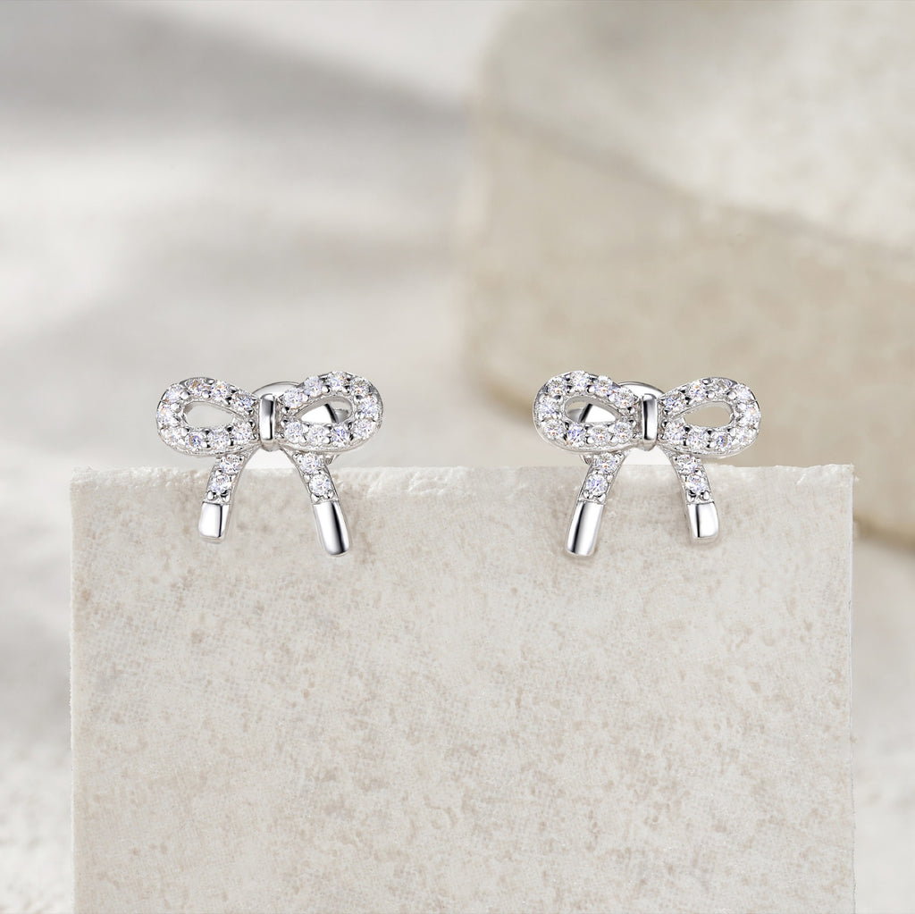 Fioccobag Moissanite Bow Stud Earrings in Sterling Silver