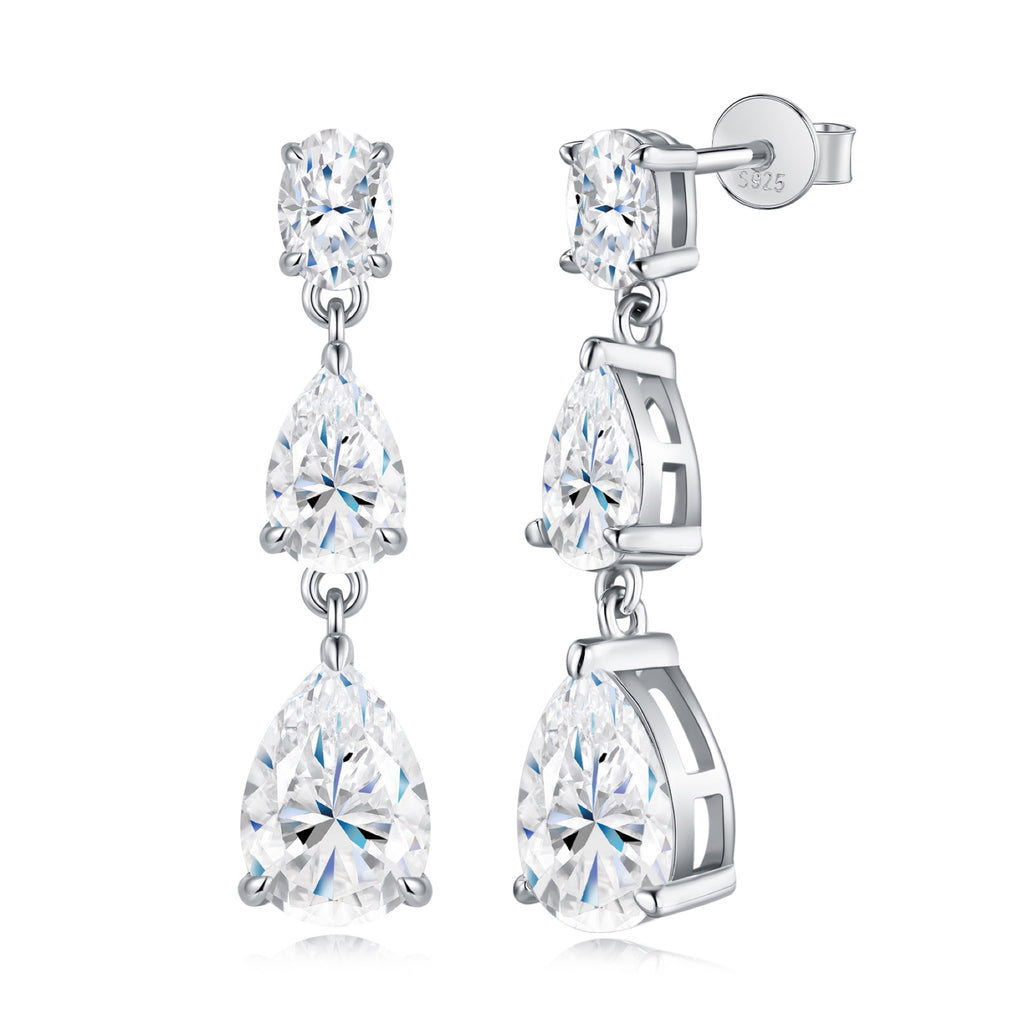 Doppiapera Pear-Cut Moissanite Drop Earrings in Sterling Silver