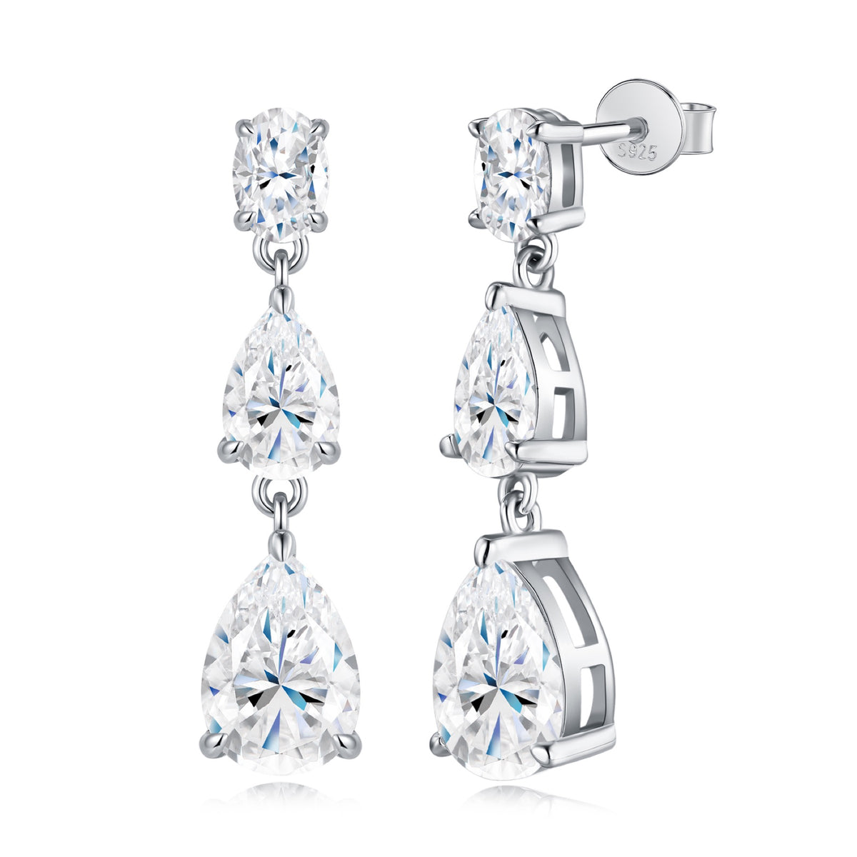 Doppiapera Pear-Cut Moissanite Drop Earrings in Sterling Silver