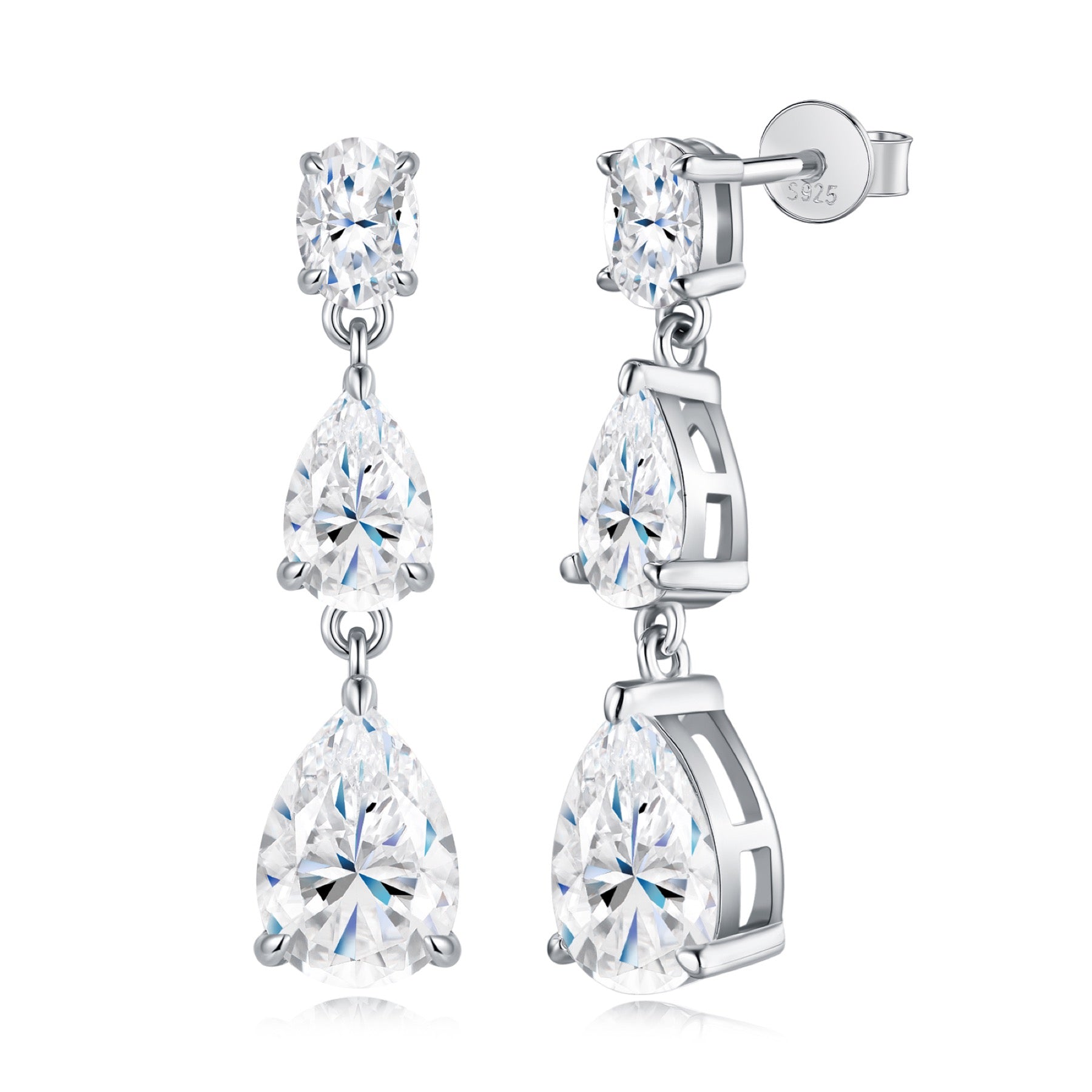 Doppiapera Pear-Cut Moissanite Drop Earrings in Sterling Silver
