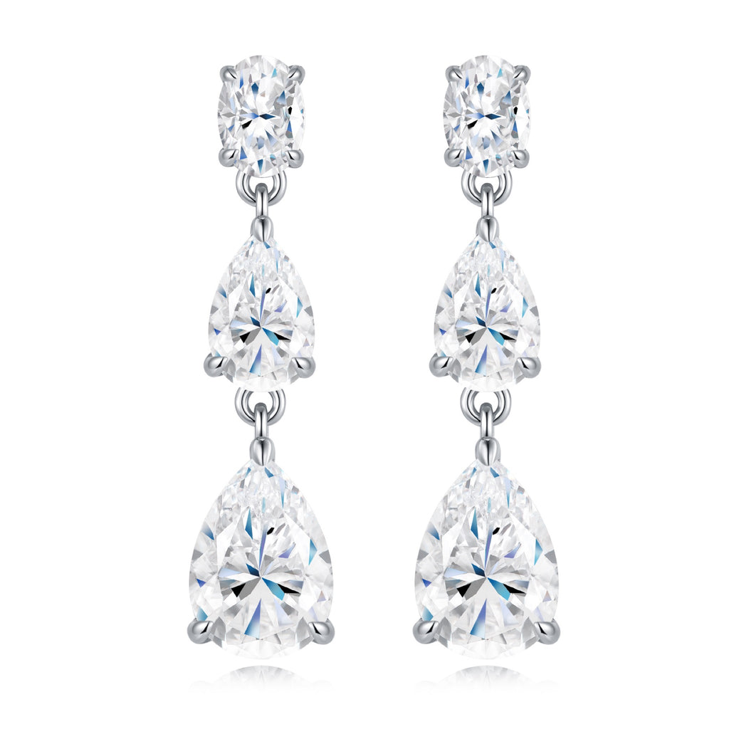Doppiapera Pear-Cut Moissanite Drop Earrings in Sterling Silver