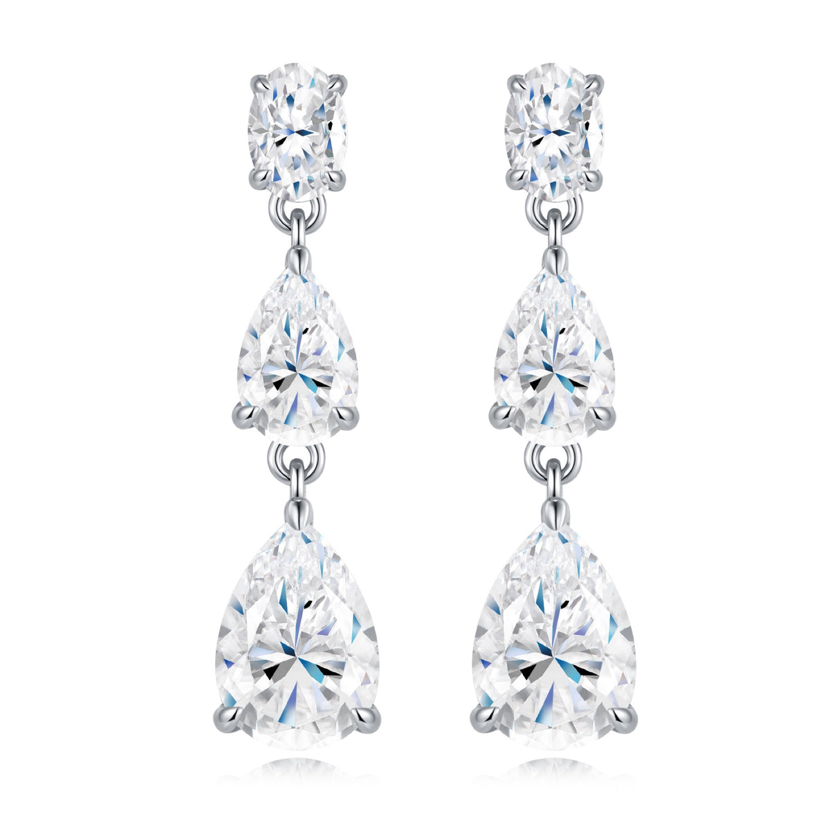 Doppiapera Pear-Cut Moissanite Drop Earrings in Sterling Silver