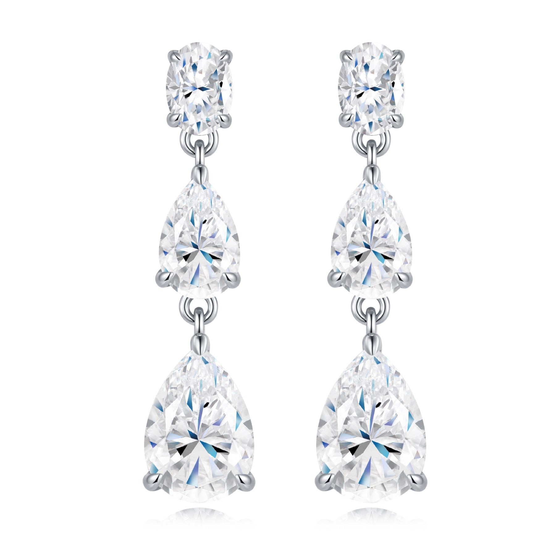 Doppiapera Pear-Cut Moissanite Drop Earrings in Sterling Silver