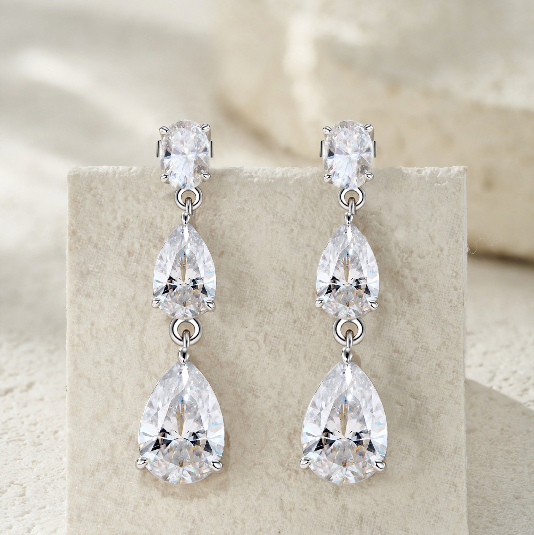 Doppiapera Pear-Cut Moissanite Drop Earrings in Sterling Silver