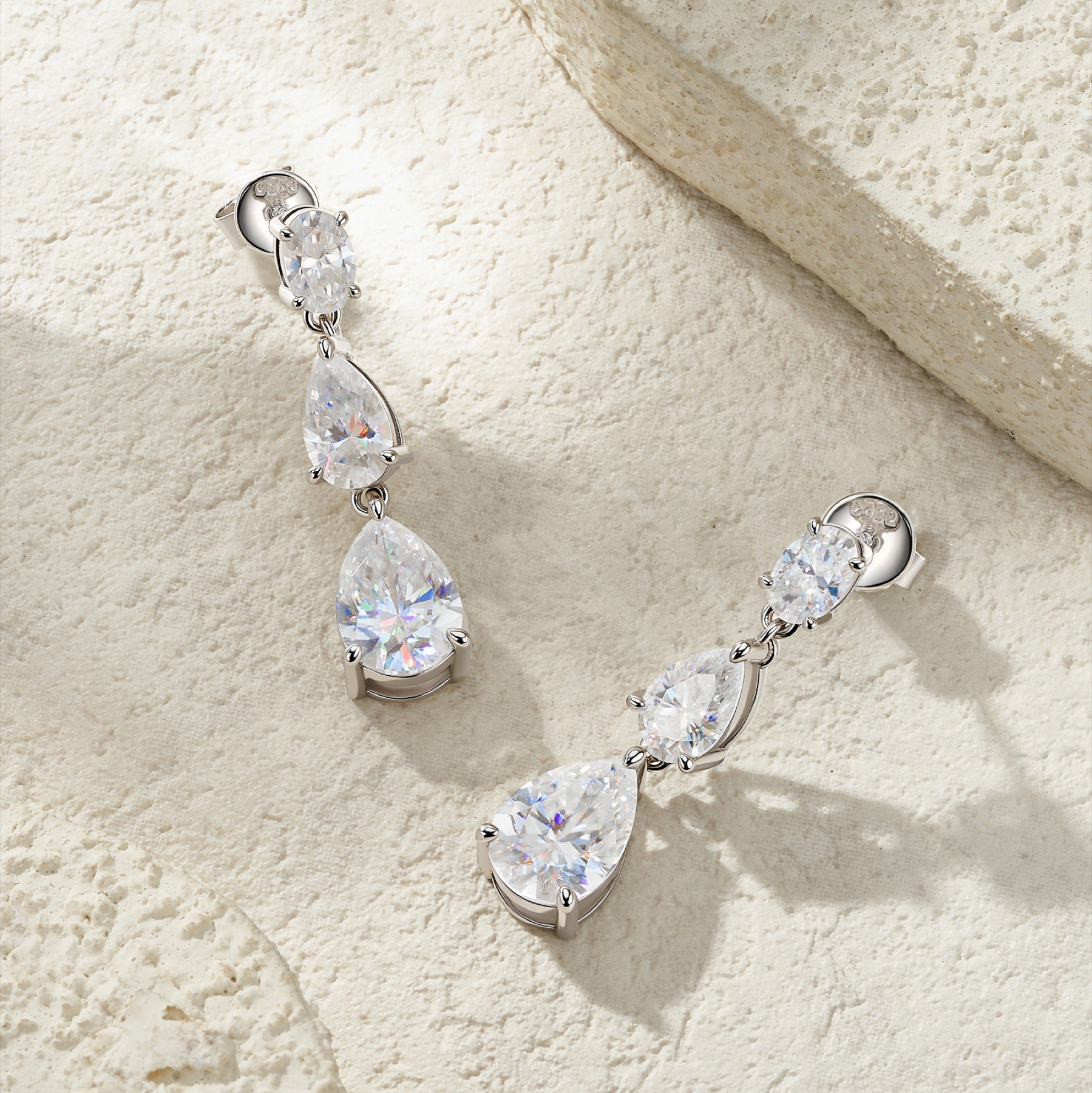 Doppiapera Pear-Cut Moissanite Drop Earrings in Sterling Silver