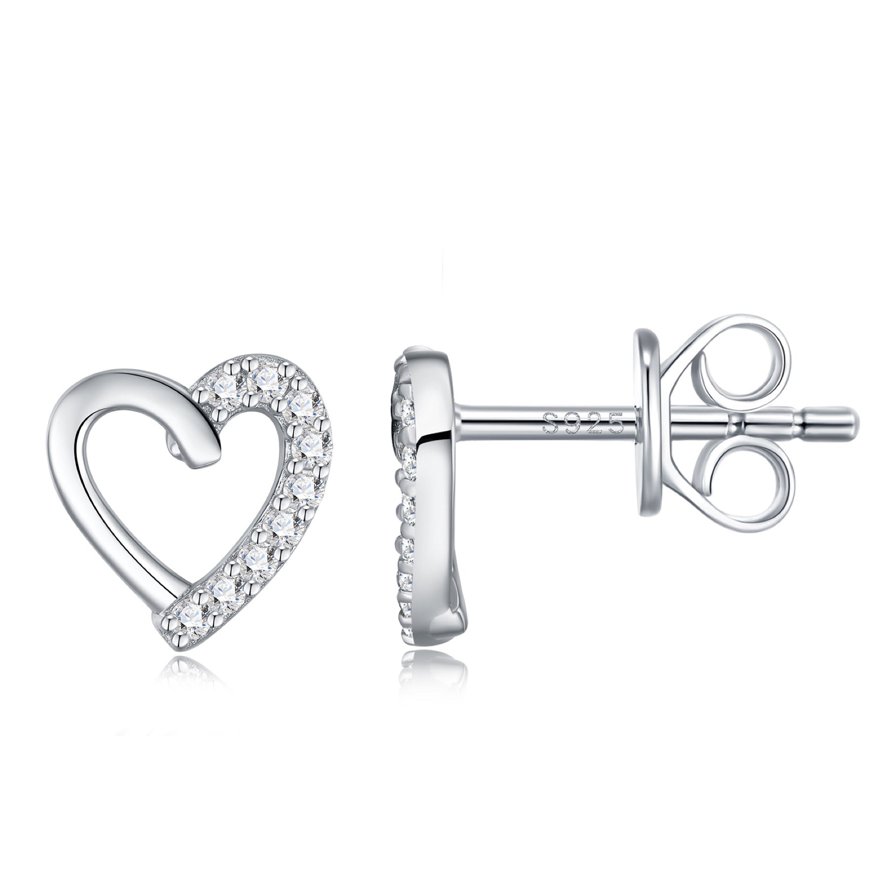 Cuoraperto Moissanite Heart Stud Earrings in Sterling Silver