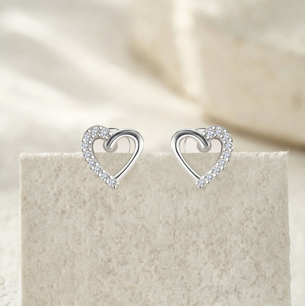 Cuoraperto Moissanite Heart Stud Earrings in Sterling Silver