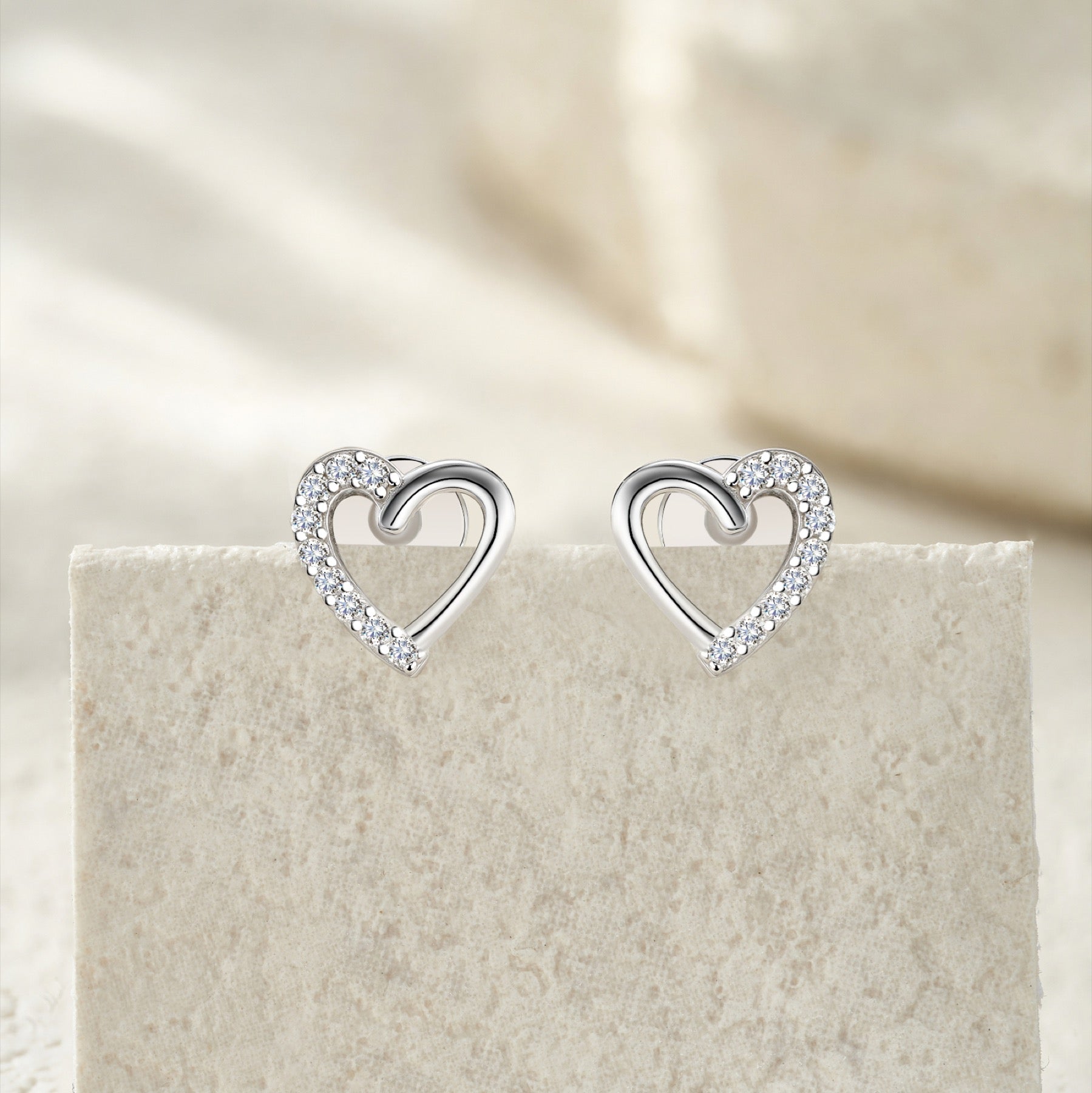 Cuoraperto Moissanite Heart Stud Earrings in Sterling Silver