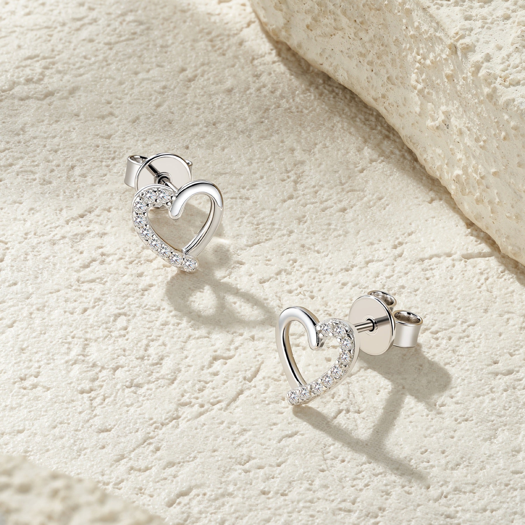 Cuoraperto Moissanite Heart Stud Earrings in Sterling Silver