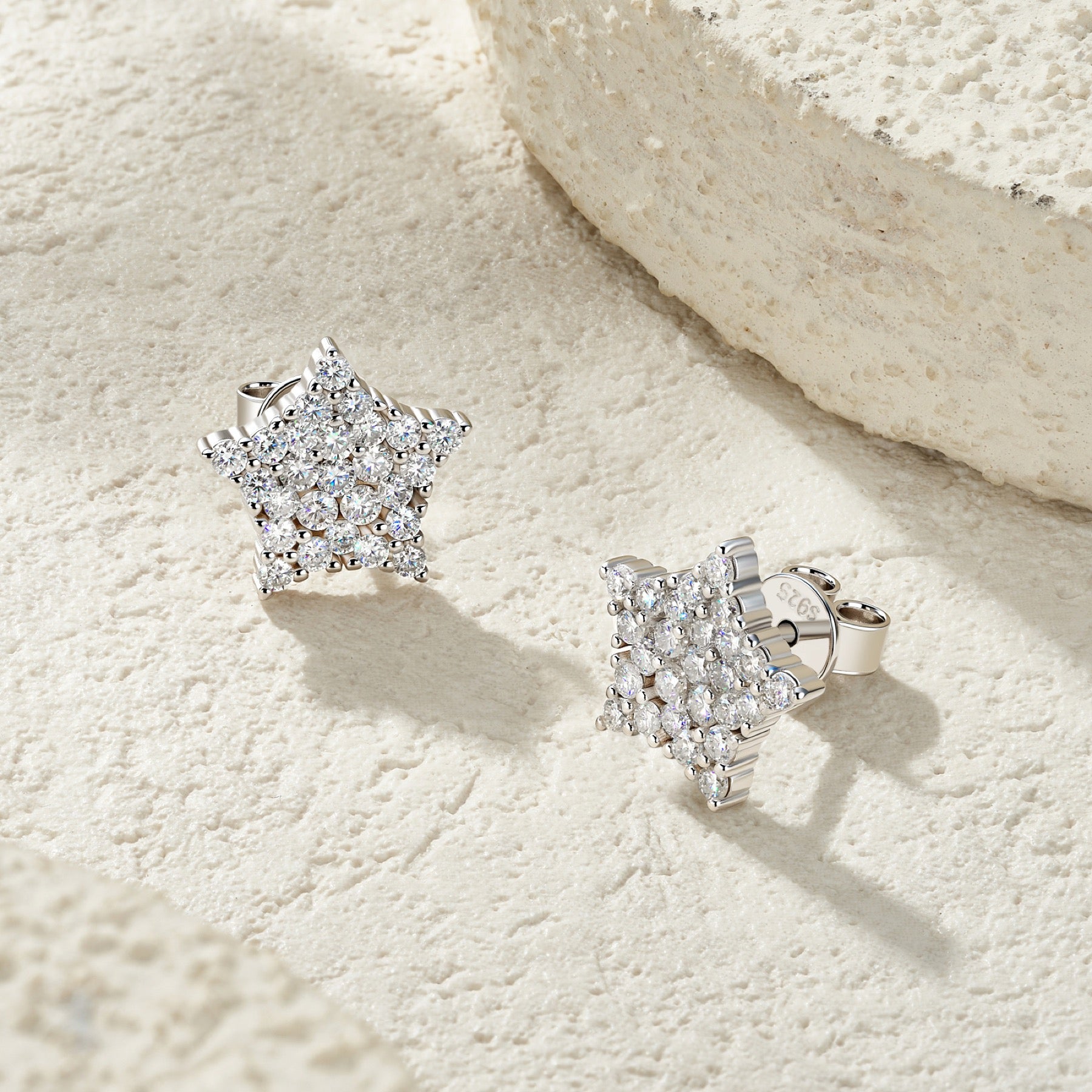 Stellina Moissanite Star Stud Earrings in Sterling Silver