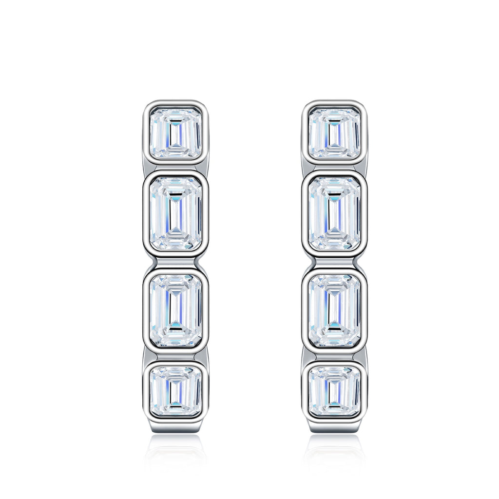 Baguetta Moissanite Huggie Hoop Earrings in Sterling Silver