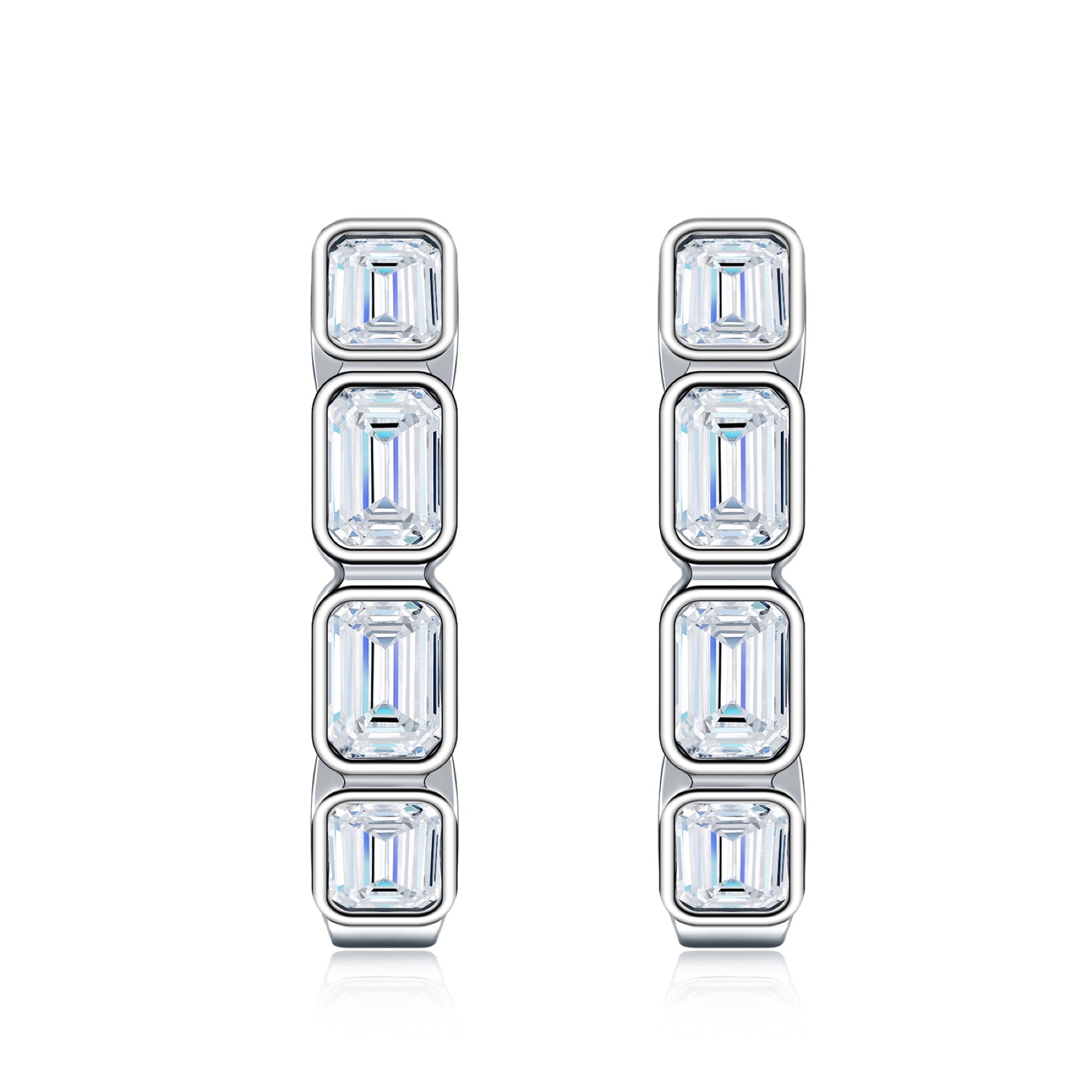 Baguetta Moissanite Huggie Hoop Earrings in Sterling Silver