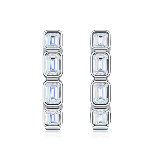 Baguetta Moissanite Huggie Hoop Earrings in Sterling Silver