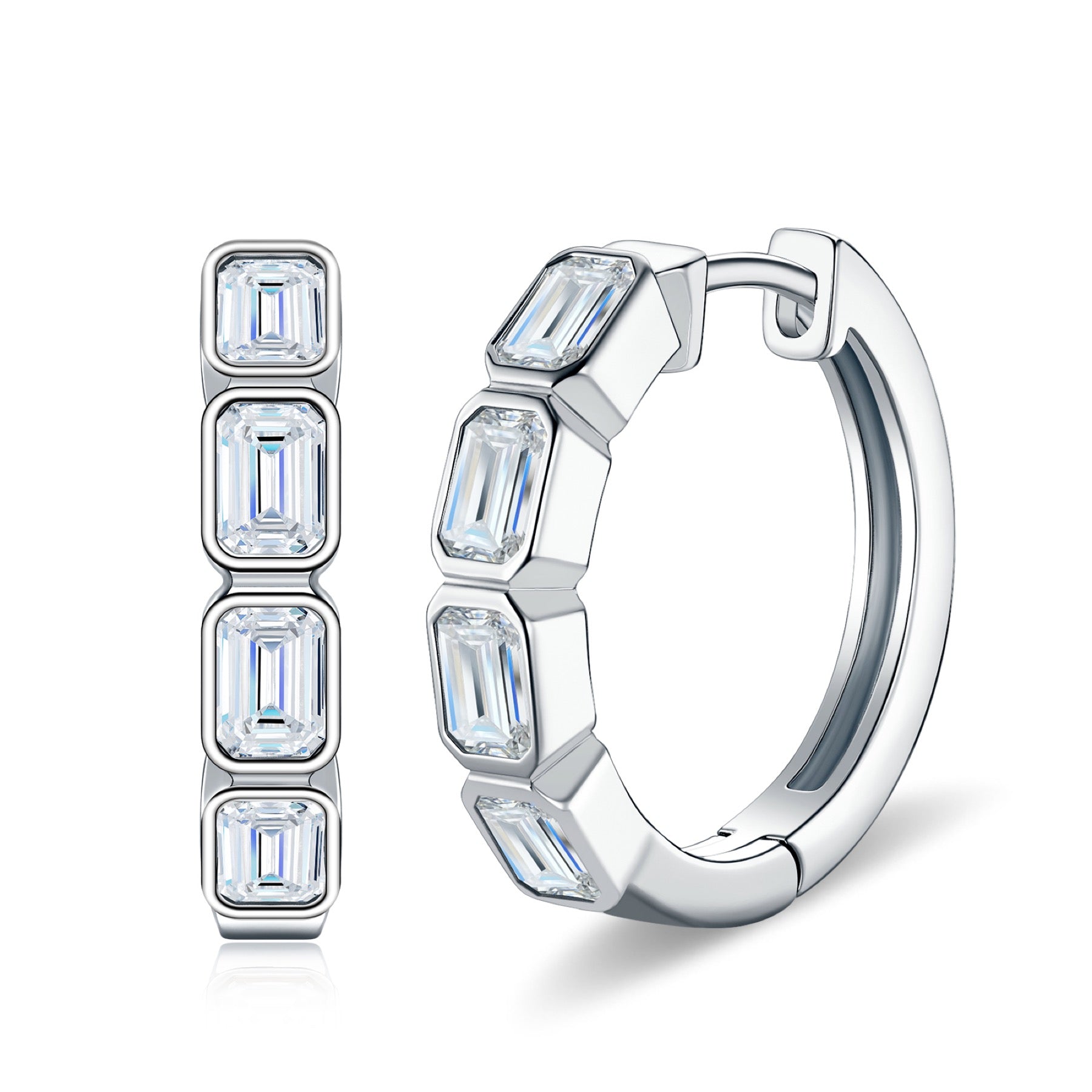 Baguetta Moissanite Huggie Hoop Earrings in Sterling Silver
