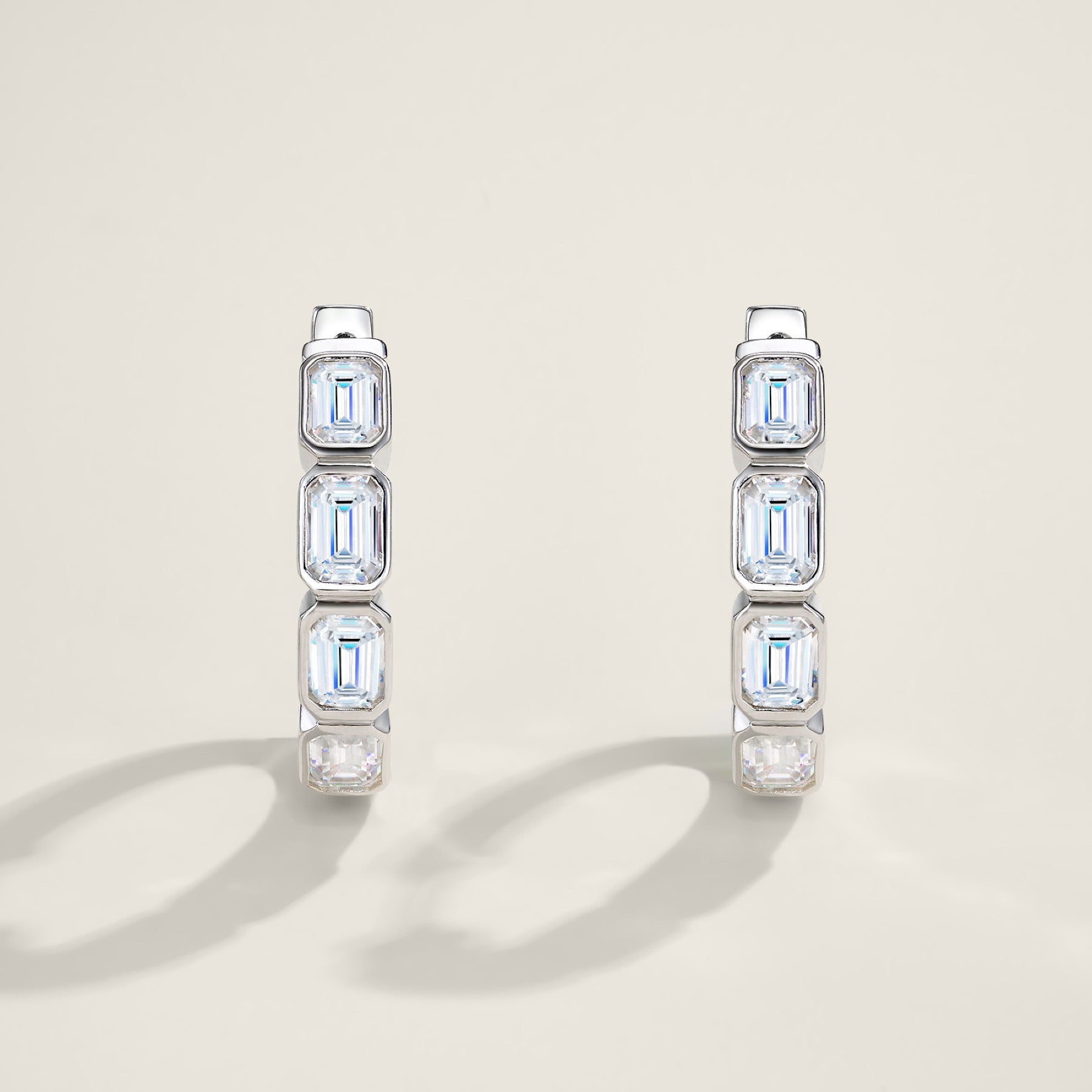 Baguetta Moissanite Huggie Hoop Earrings in Sterling Silver