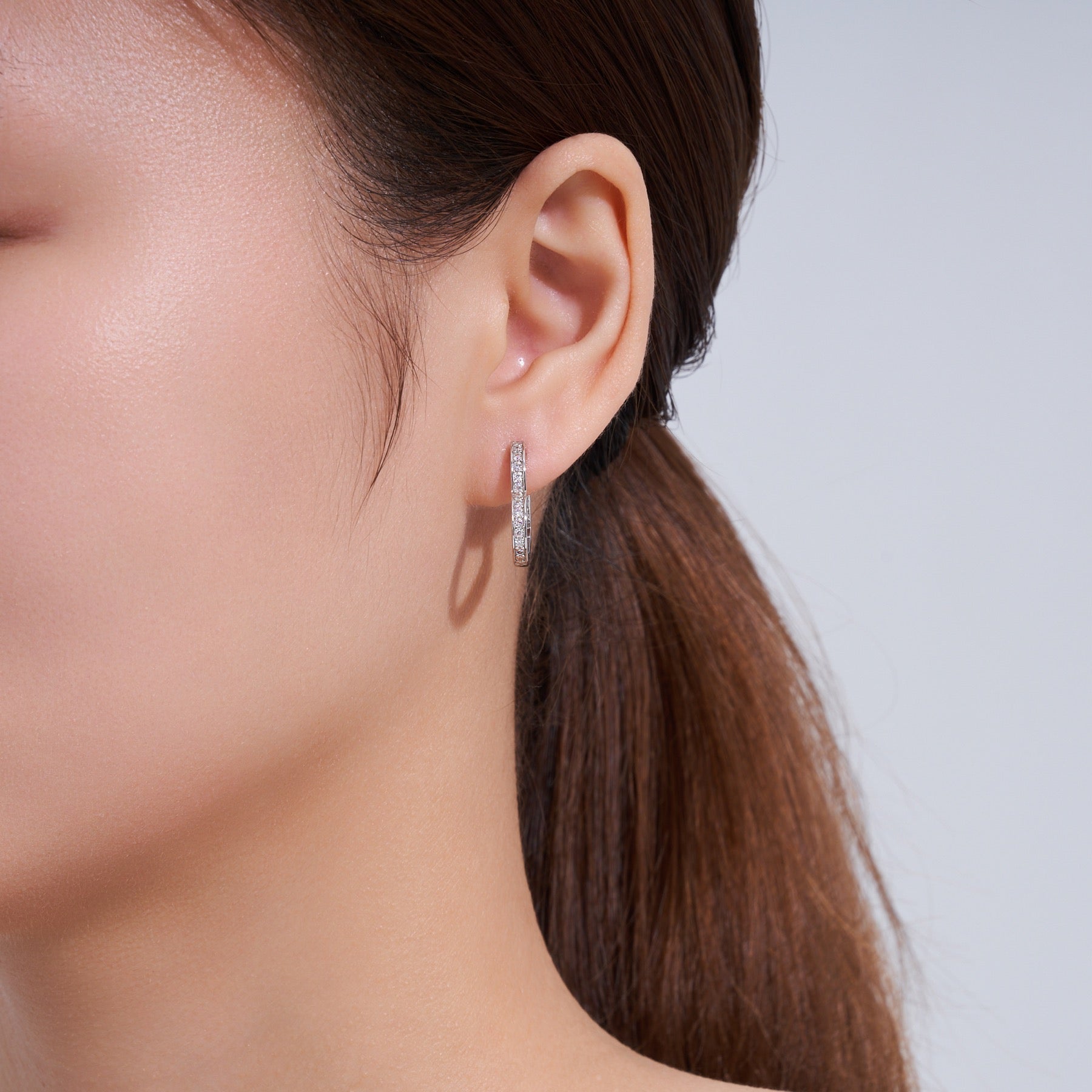 Baguetta Moissanite Huggie Hoop Earrings in Sterling Silver