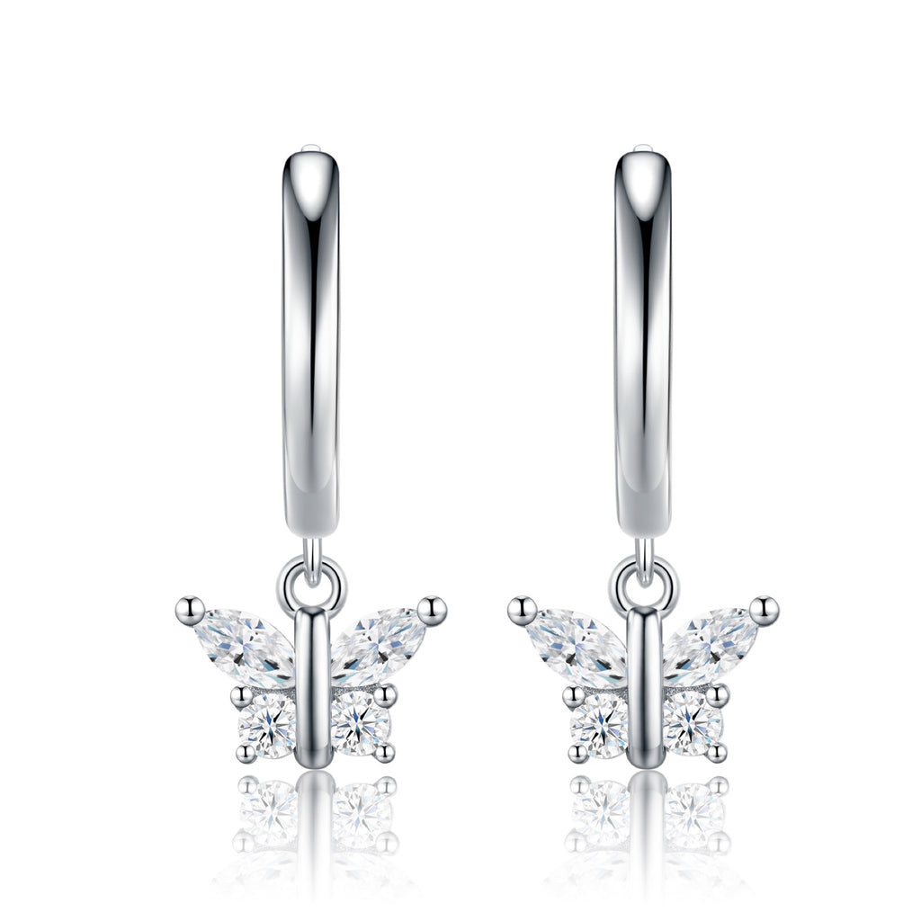 Farfallina Moissanite Butterfly Drop Earrings in Sterling Silver