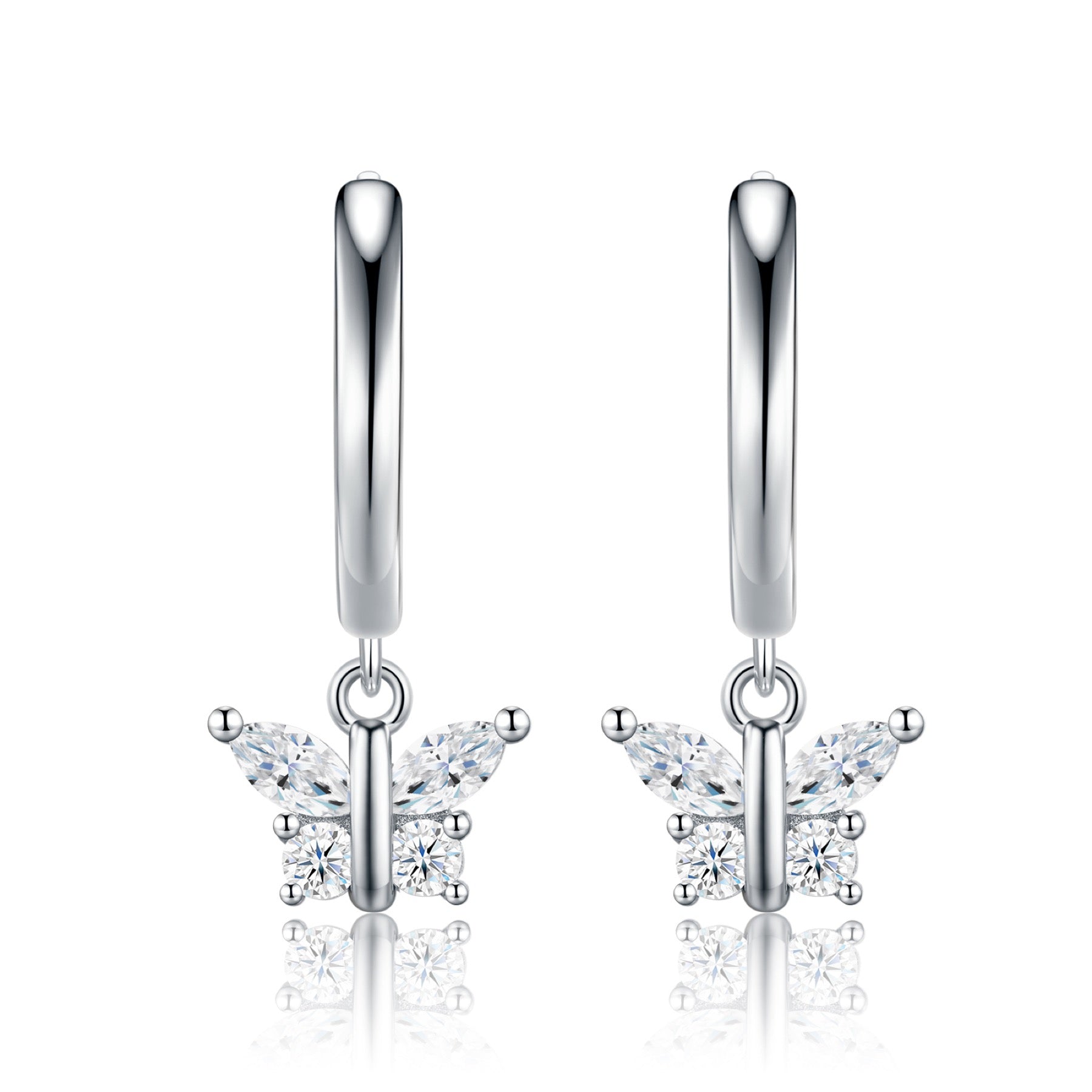Farfallina Moissanite Butterfly Drop Earrings in Sterling Silver