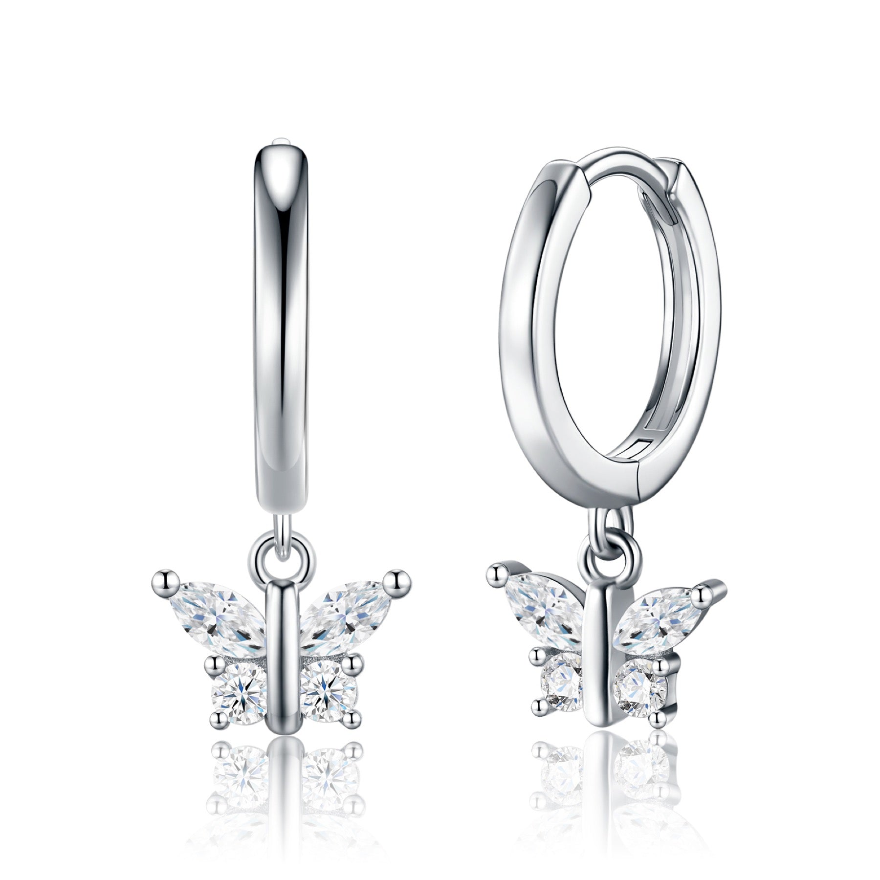 Farfallina Moissanite Butterfly Drop Earrings in Sterling Silver