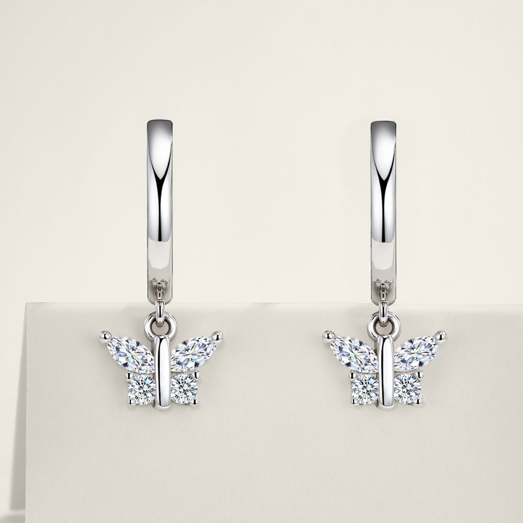 Farfallina Moissanite Butterfly Drop Earrings in Sterling Silver